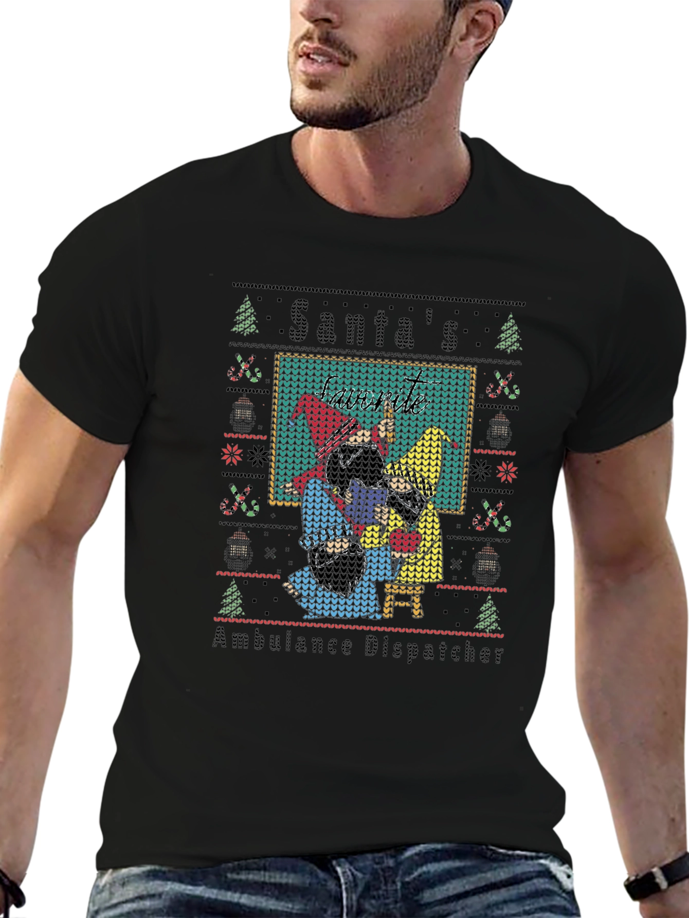 Santas Ambulance Dispatcher Ugly Christmas T-Shirt
