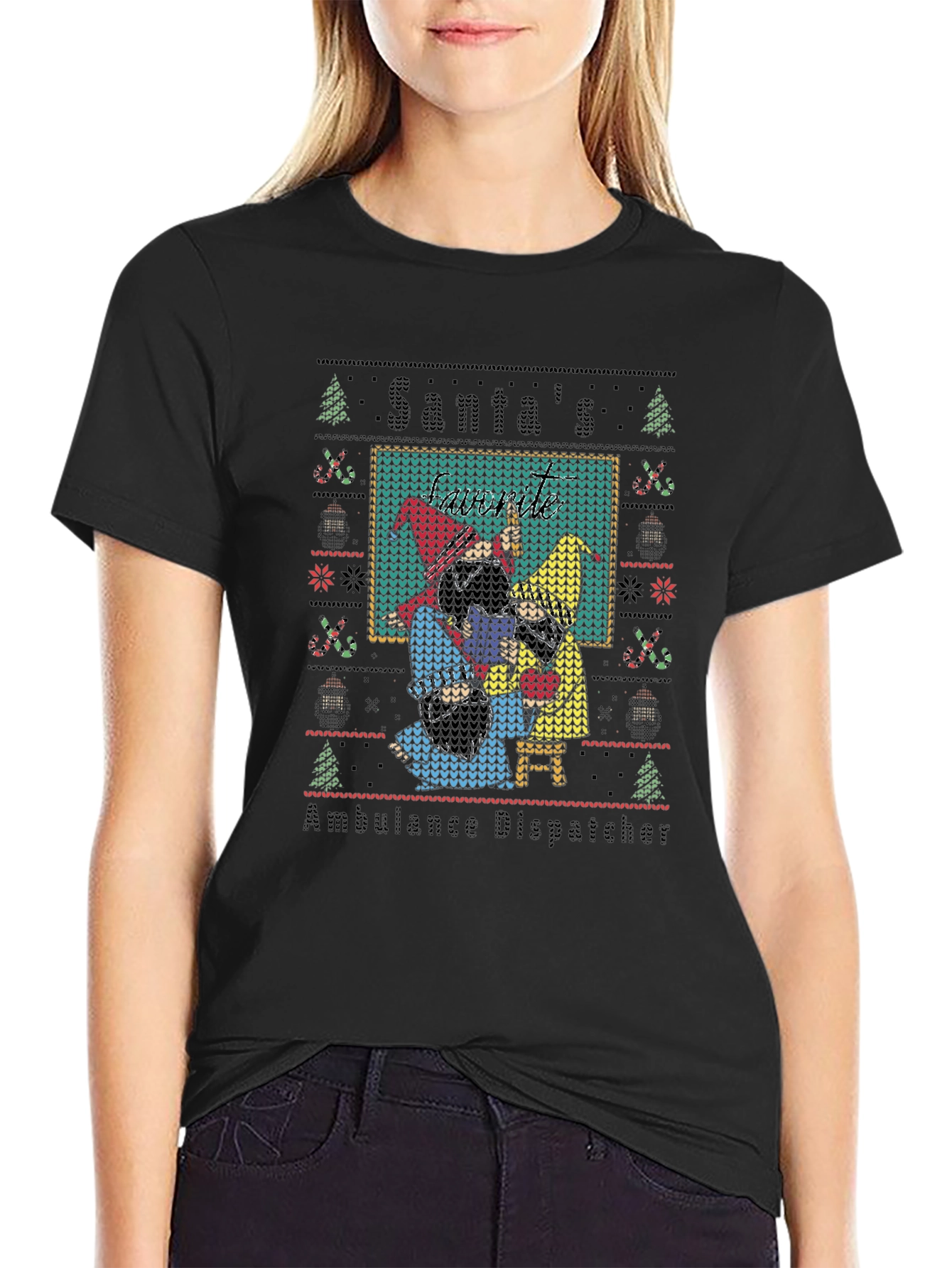 Santas Ambulance Dispatcher Ugly Christmas T-Shirt
