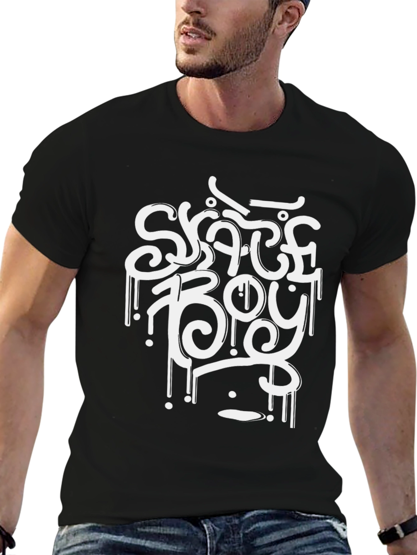Skate Boy Graphic Tee - Black Cotton T-Shirt
