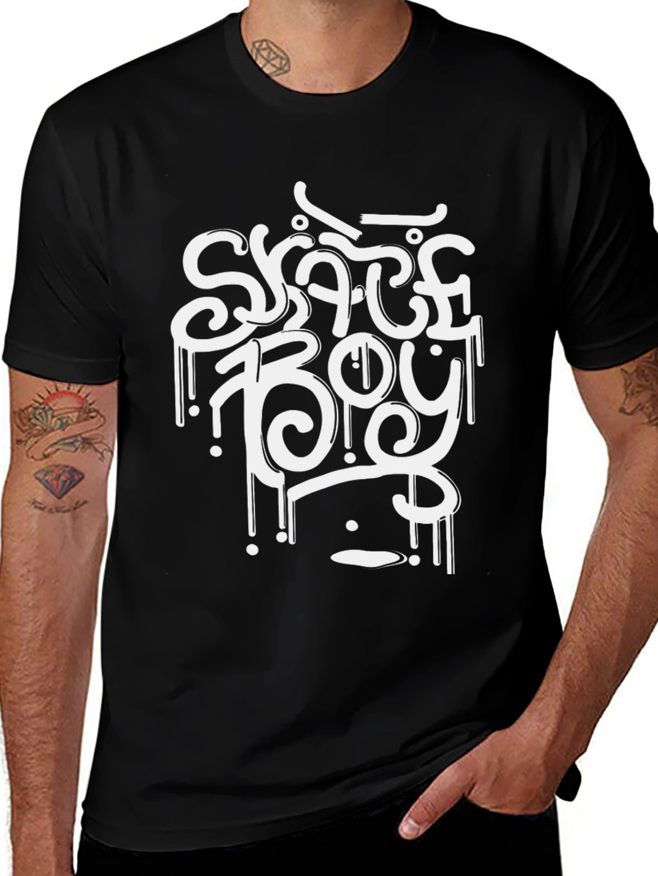 Skate Boy Graphic Tee - Black Cotton T-Shirt
