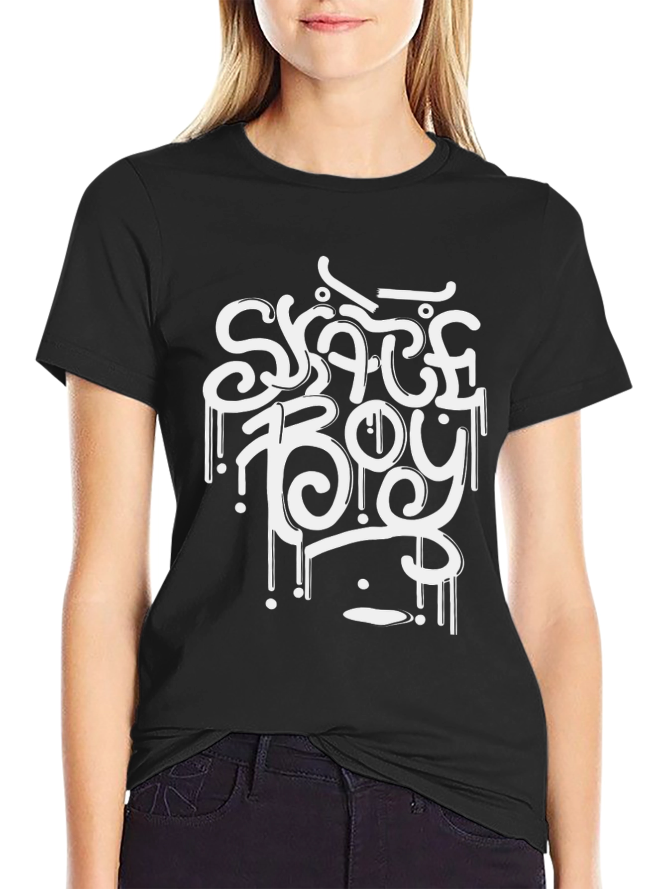 Skate Boy Graphic Tee - Black Cotton T-Shirt