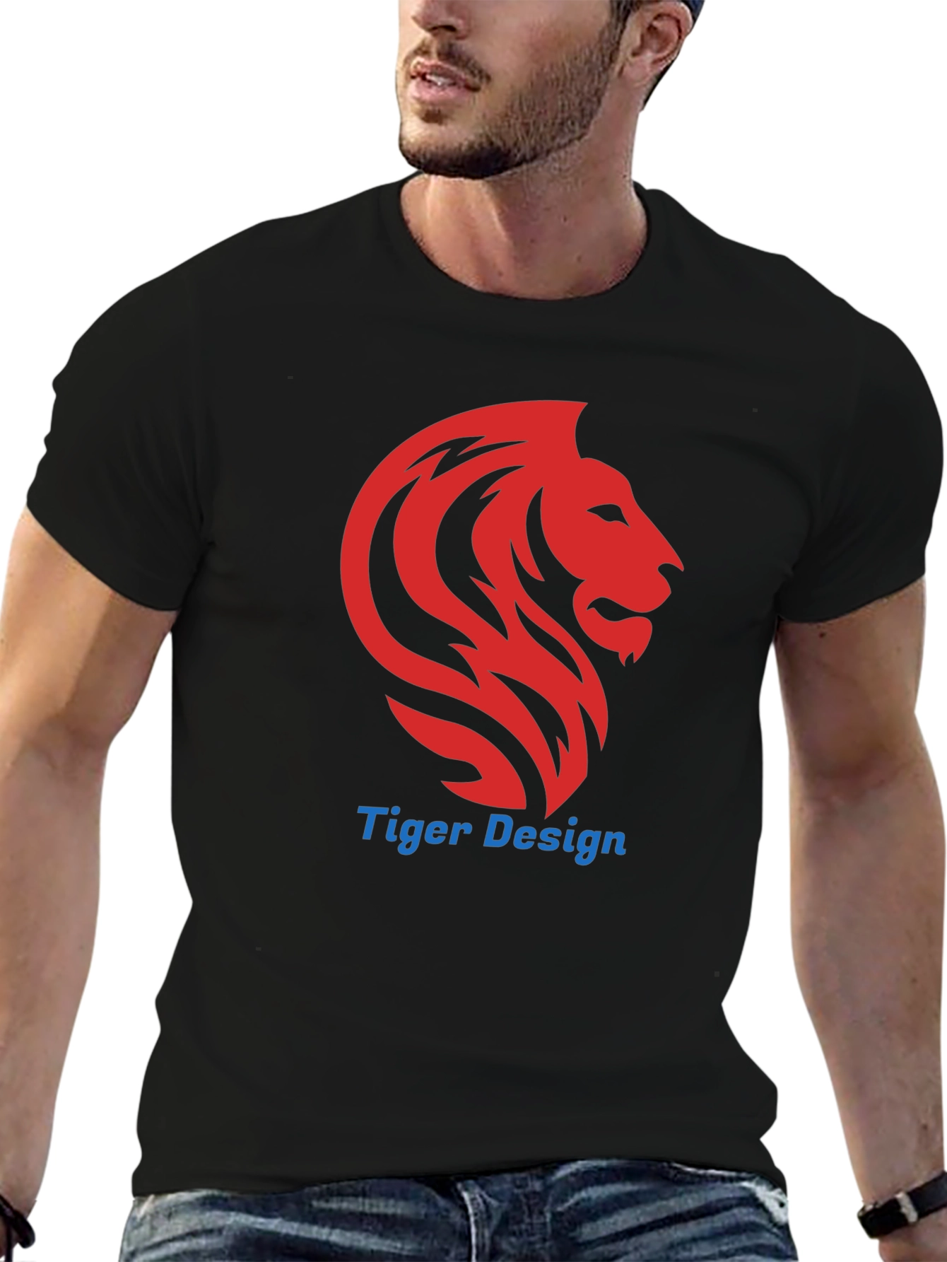 Mens Black Lion Design T-Shirt