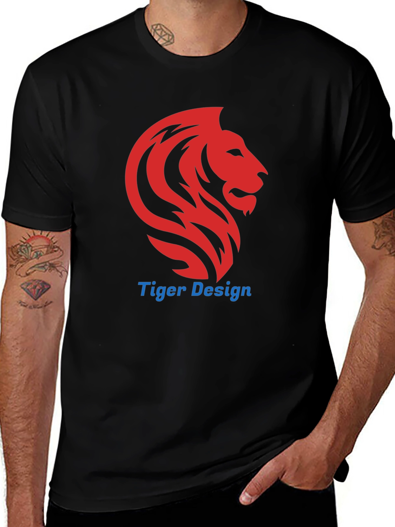 Mens Black Lion Design T-Shirt