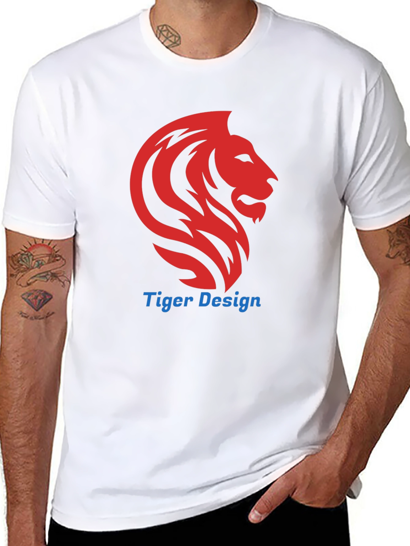 Mens Black Lion Design T-Shirt