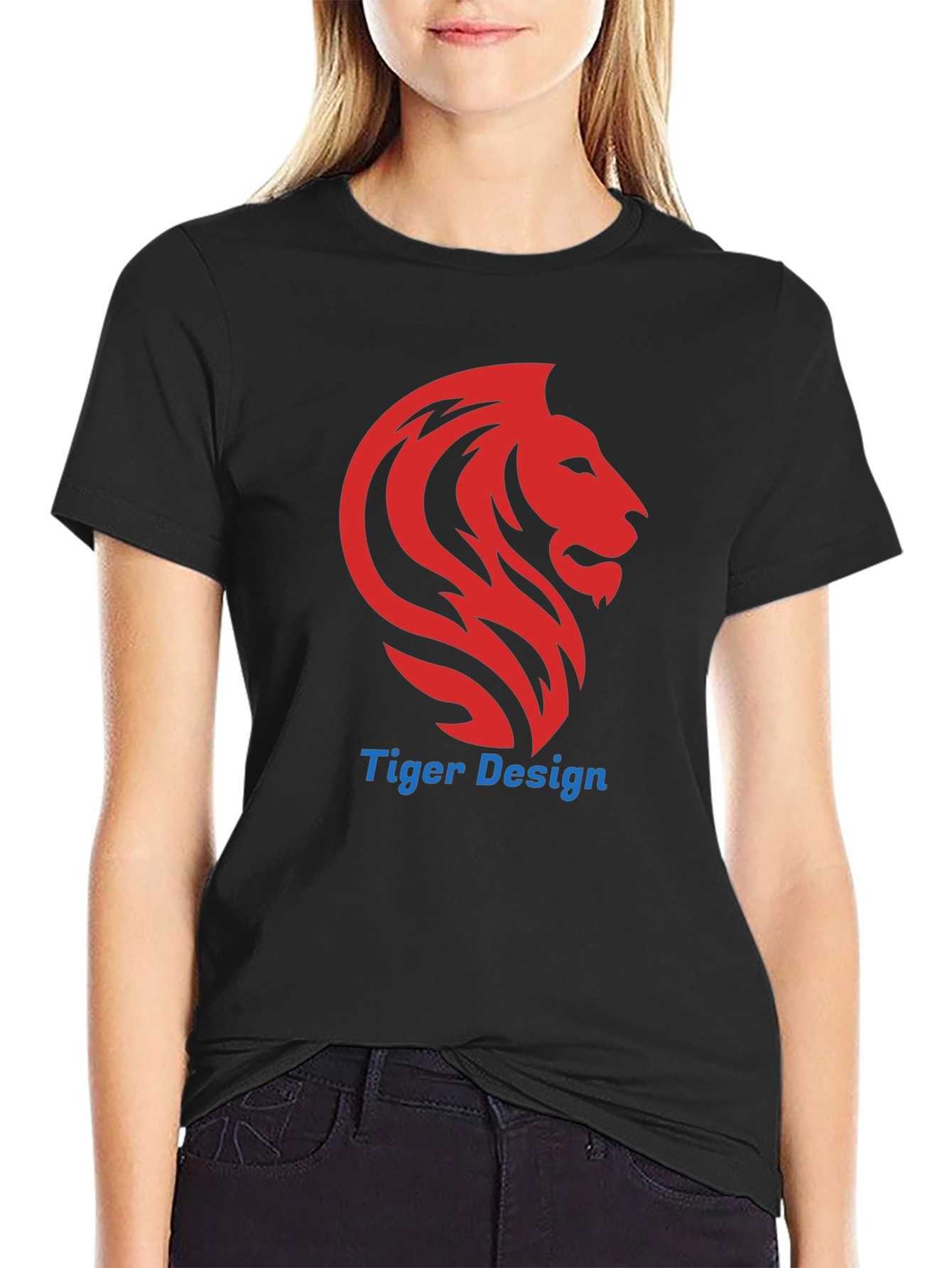 Mens Black Lion Design T-Shirt