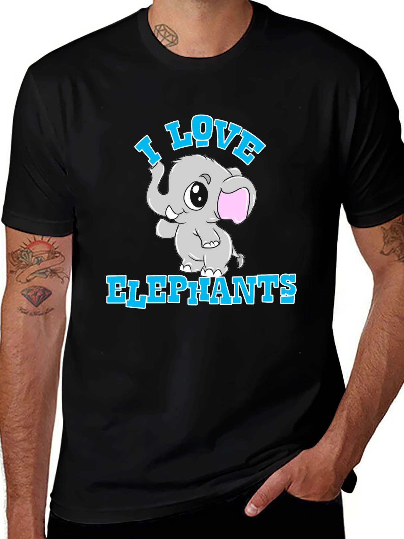 I Love Elephants Black T-Shirt
