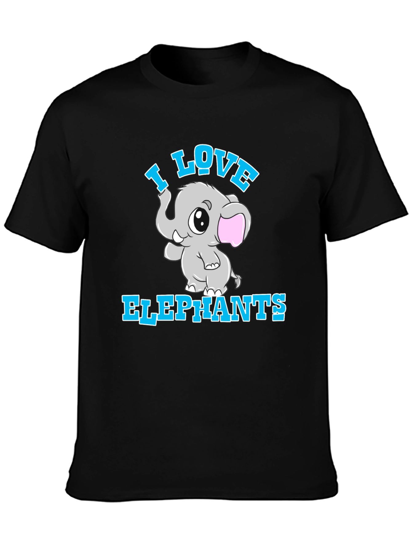 I Love Elephants Black T-Shirt