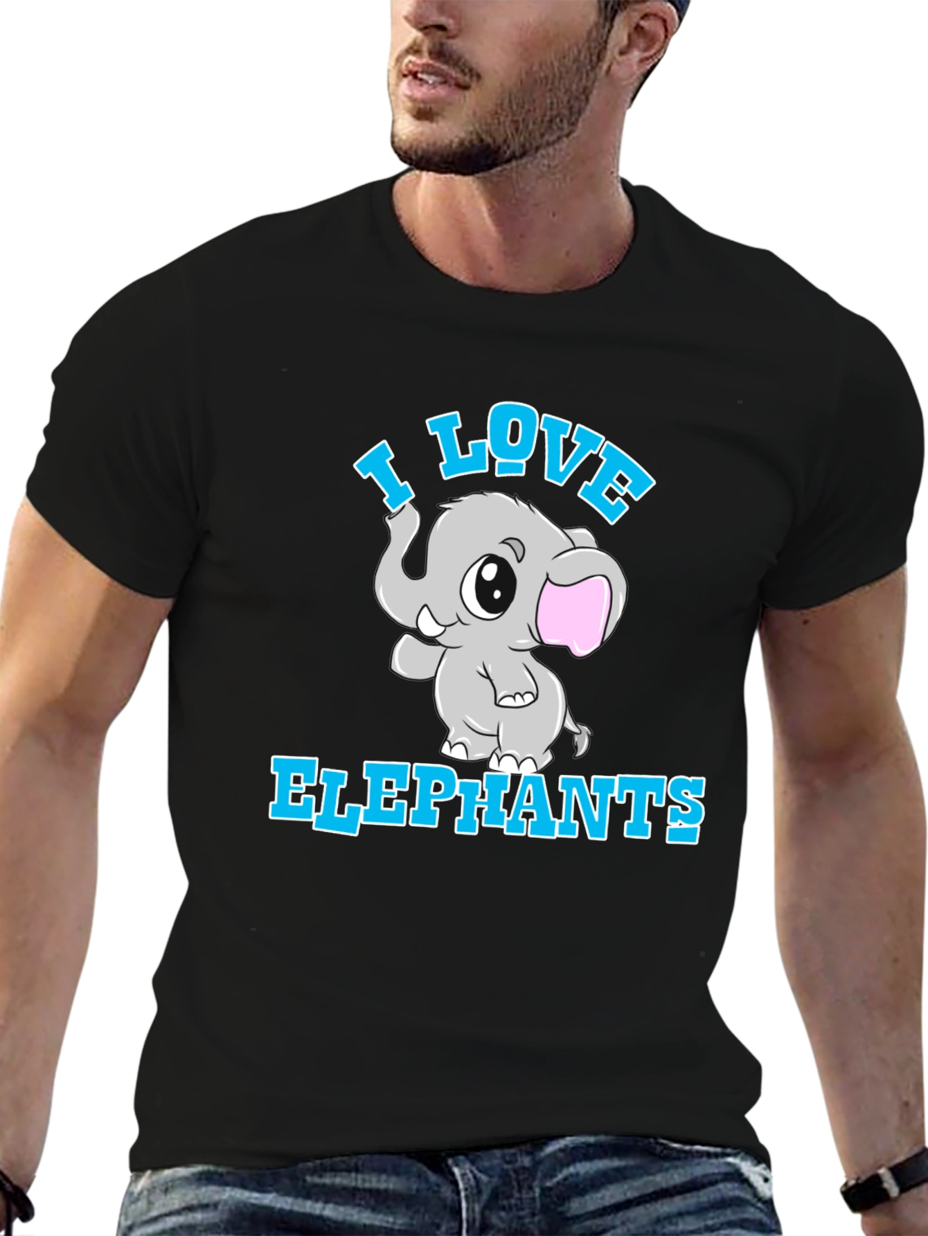 I Love Elephants Black T-Shirt
