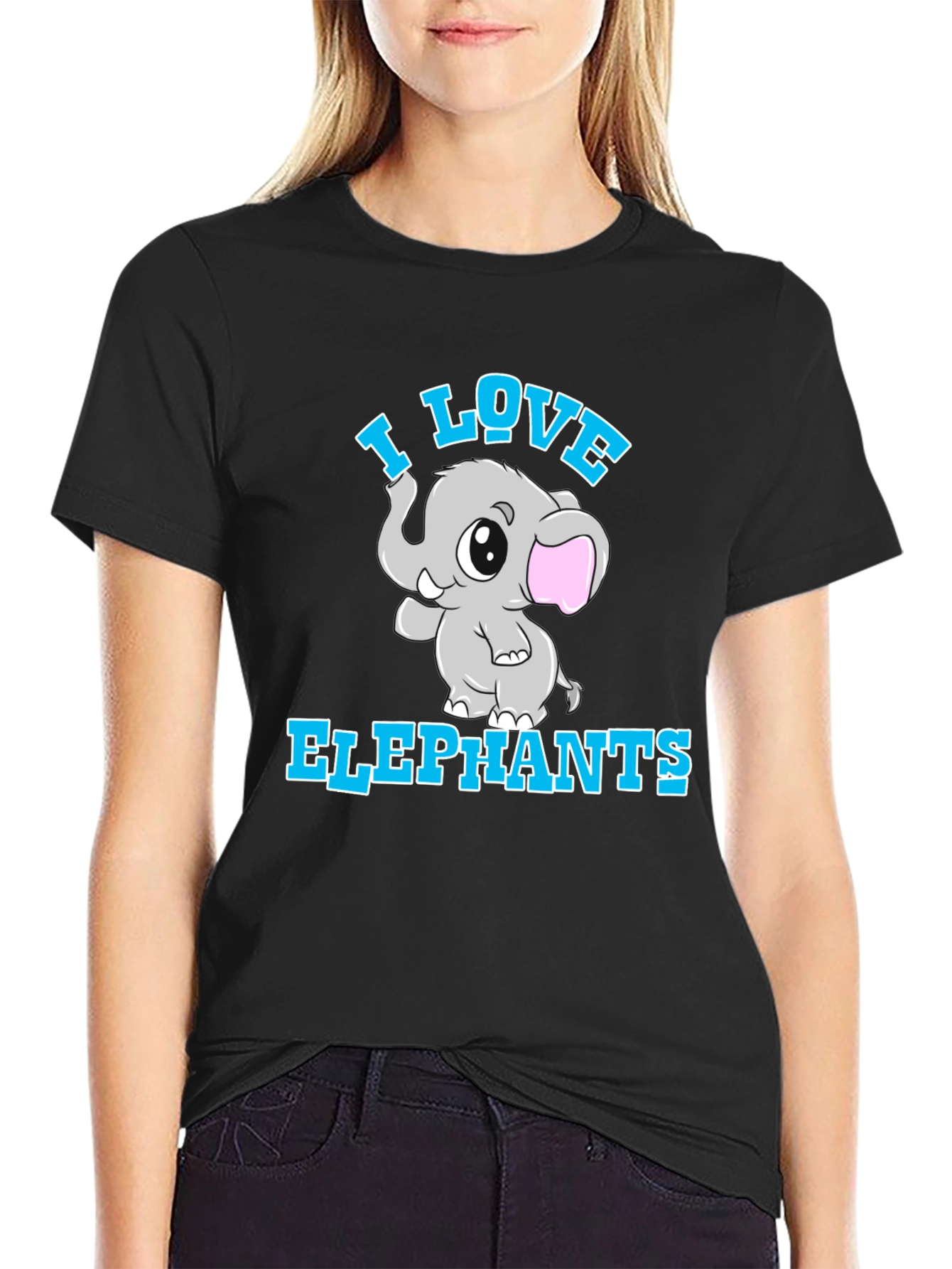 I Love Elephants Black T-Shirt
