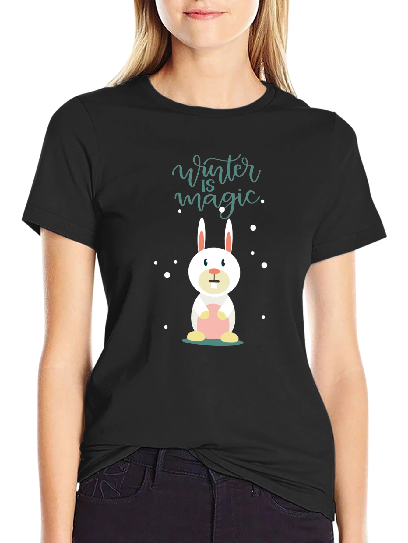 Winter Magic Bunny T-Shirt - Black