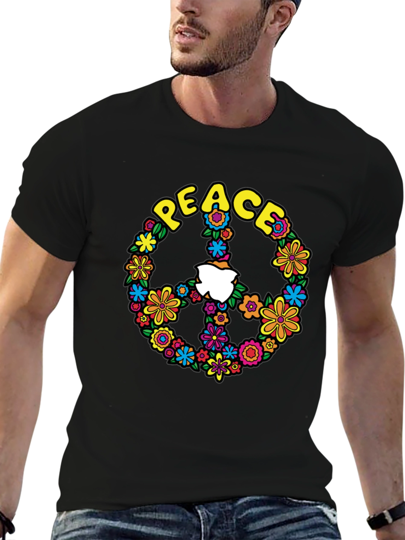 Peace Sign Floral Graphic T-Shirt