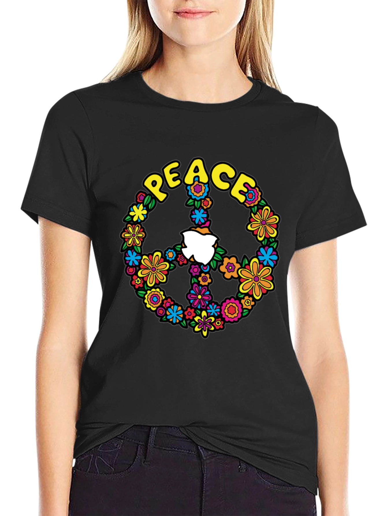 Peace Sign Floral Graphic T-Shirt
