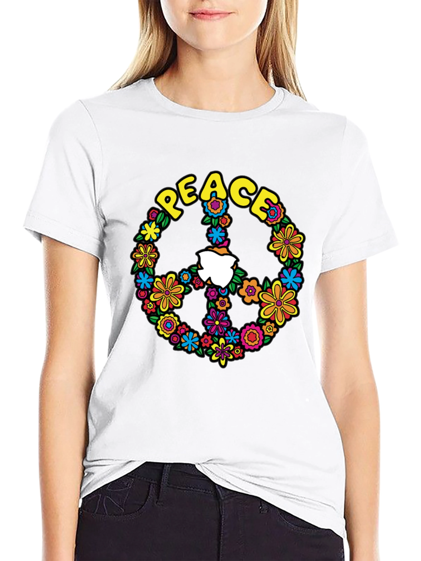 Peace Sign Floral Graphic T-Shirt