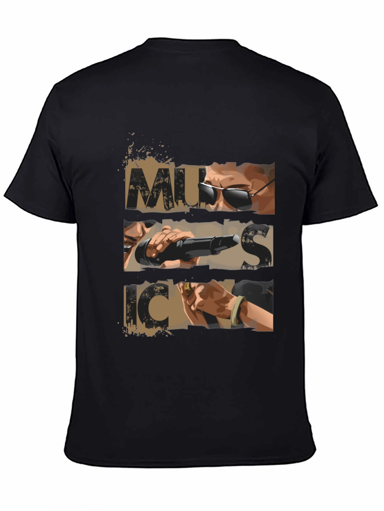 Music Graphic Print Mens Black T-shirt