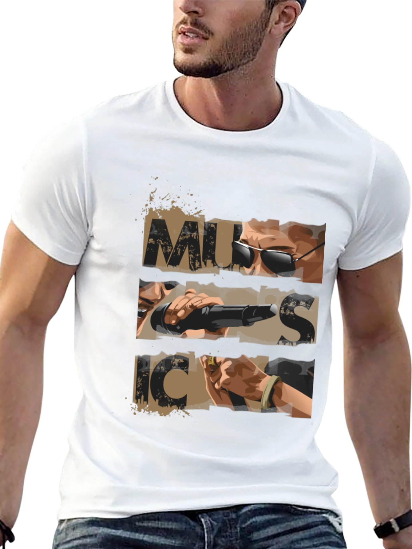 Music Graphic Print Mens Black T-shirt