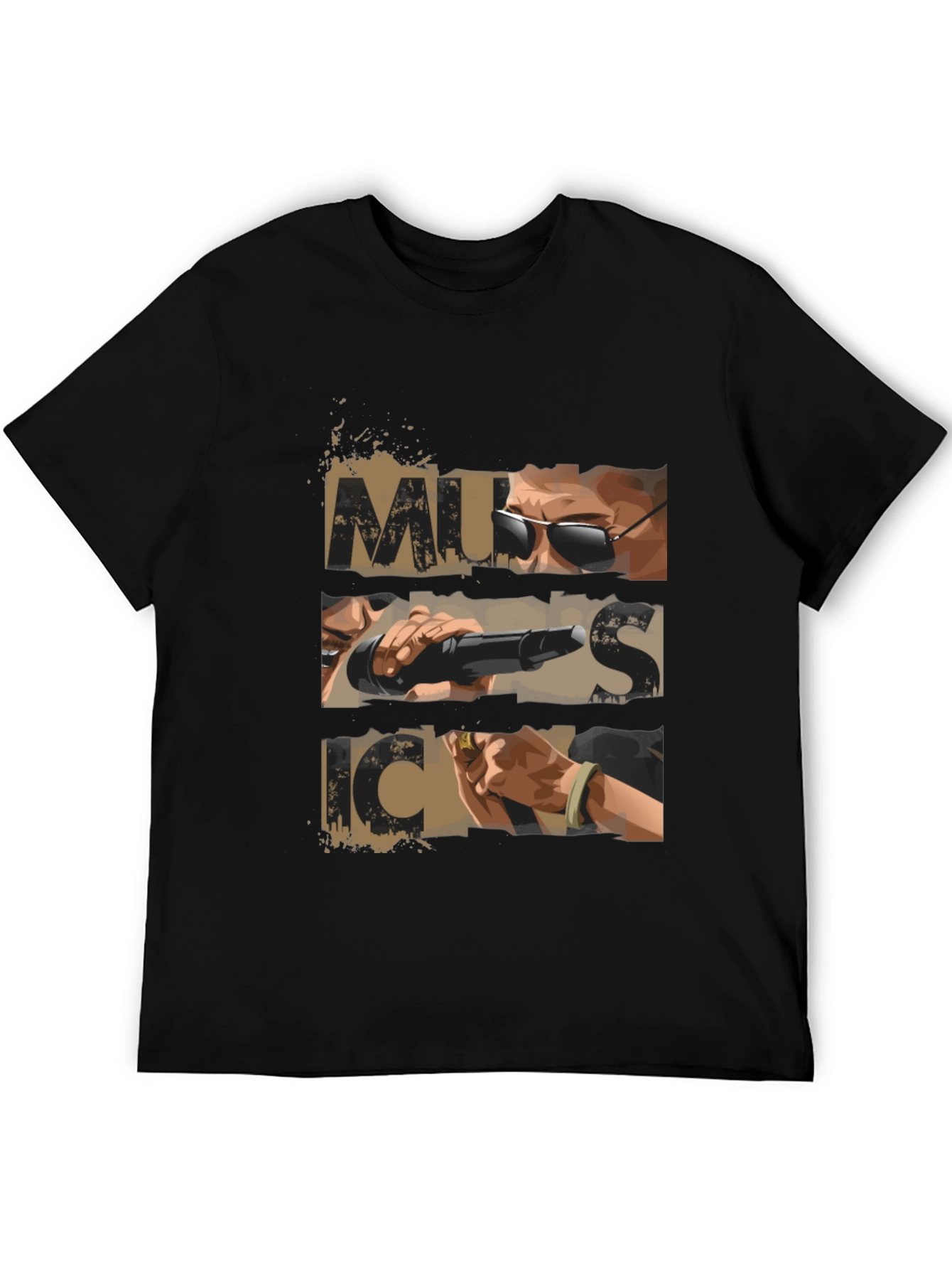 Music Graphic Print Mens Black T-shirt