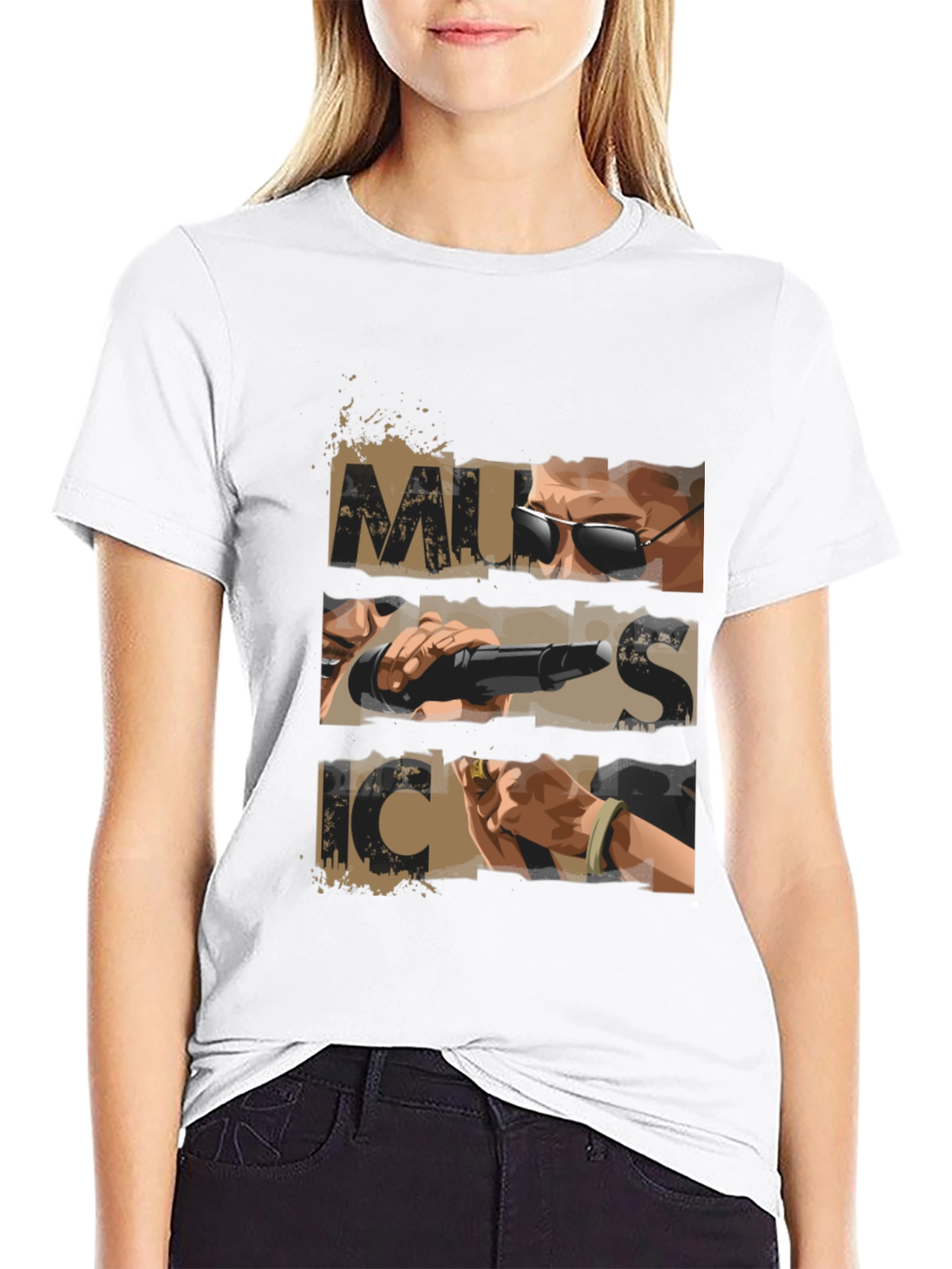 Music Graphic Print Mens Black T-shirt