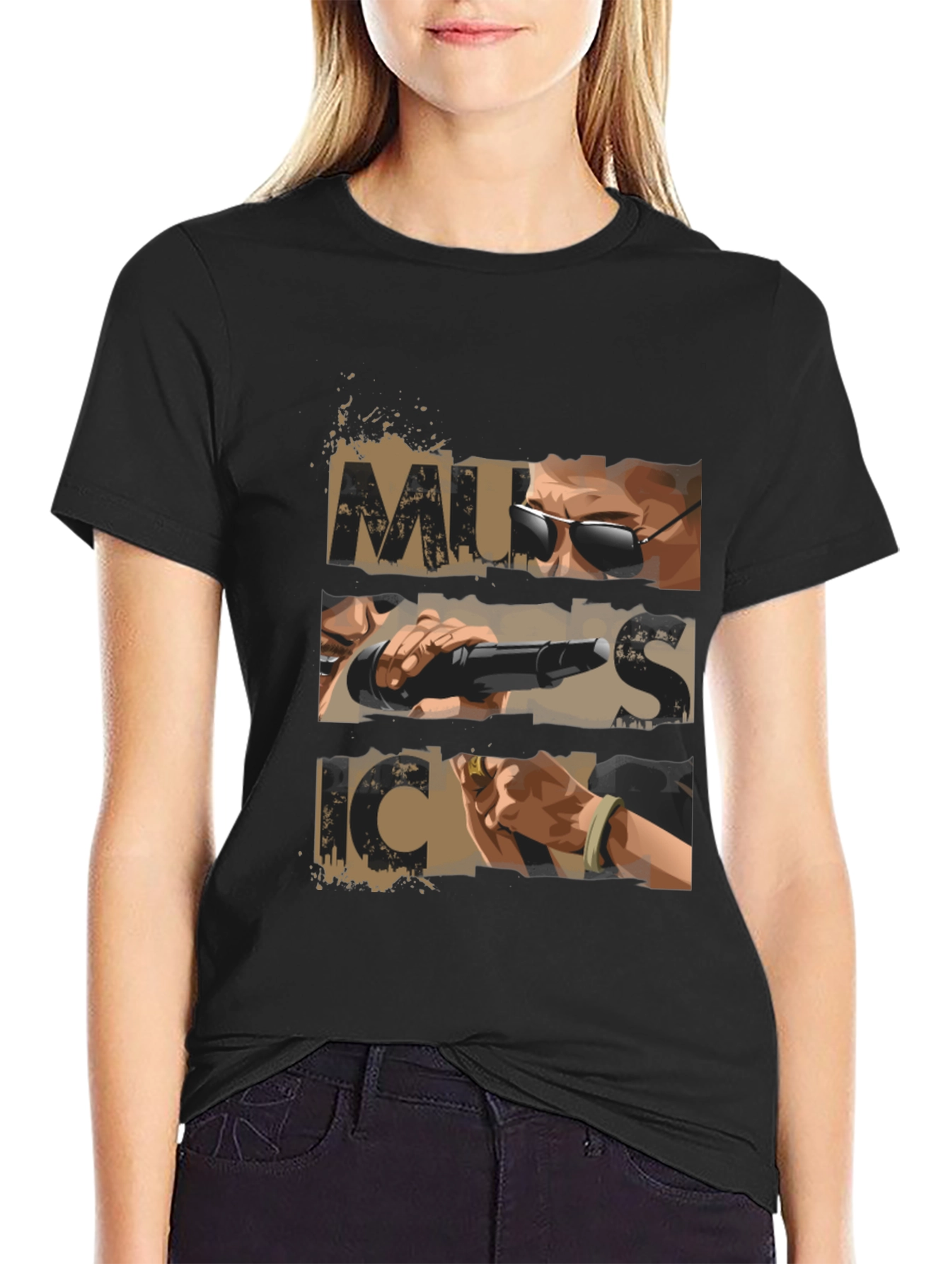 Music Graphic Print Mens Black T-shirt