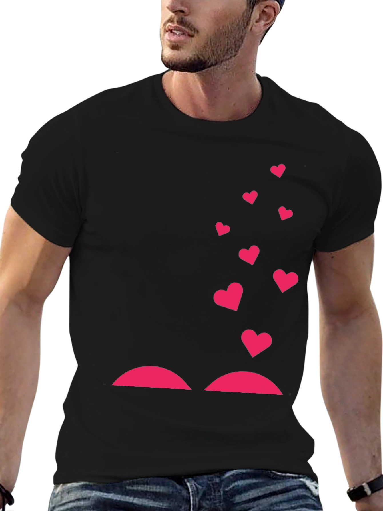 Heart Lift Graphic Tee - Black Cotton T-Shirt