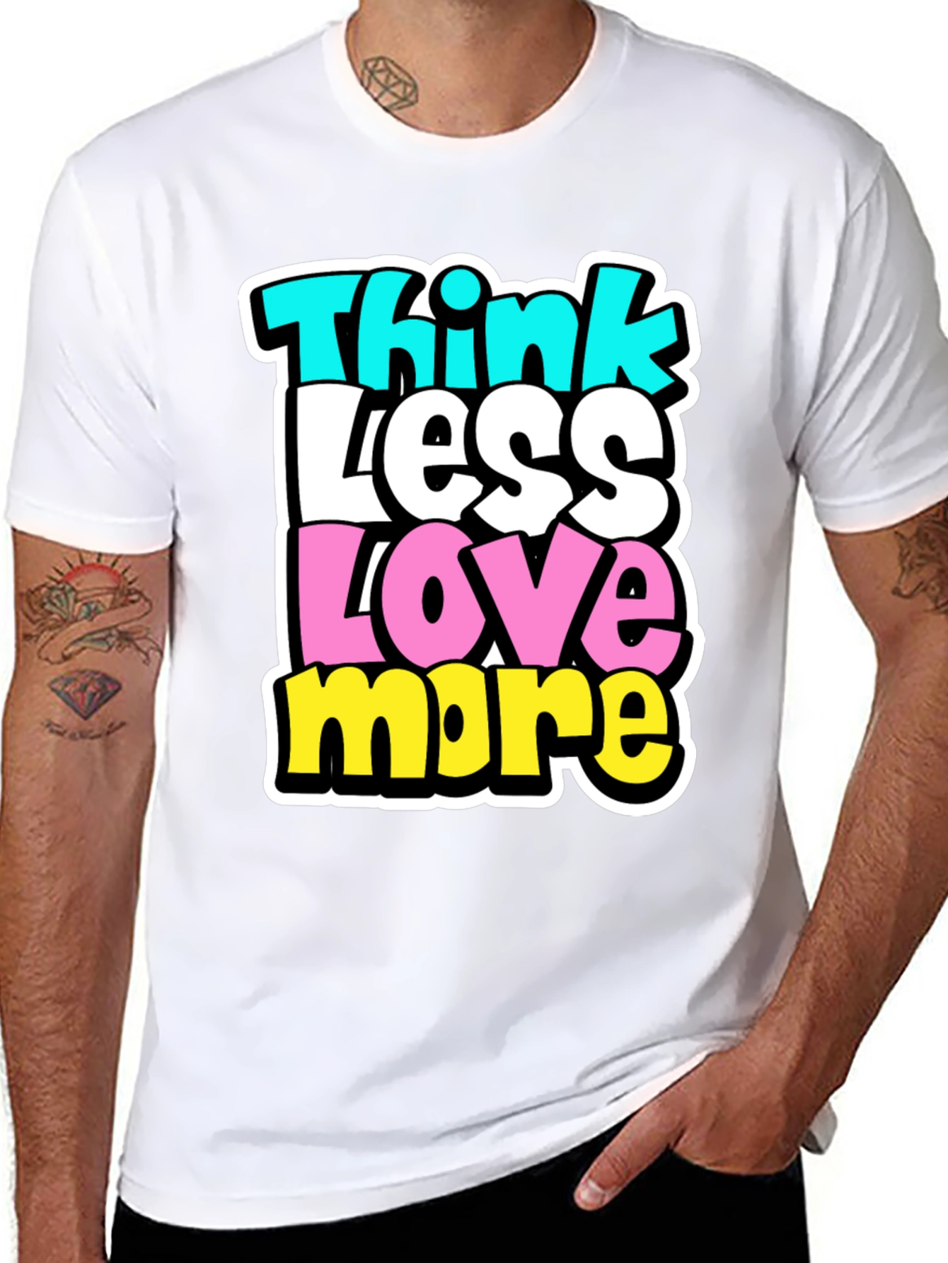 Think Less Love More Black Graphic Tee