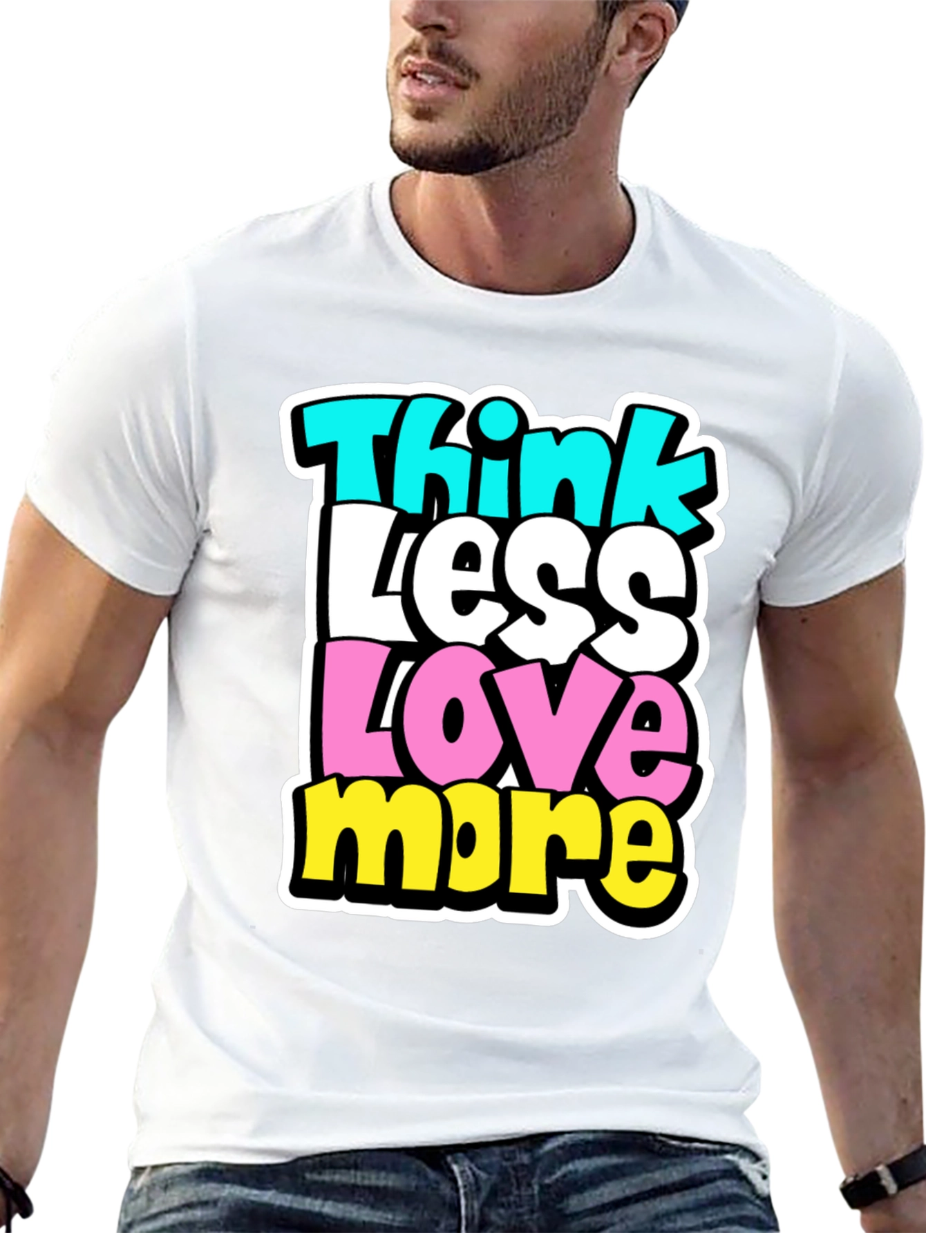 Think Less Love More Black Graphic Tee