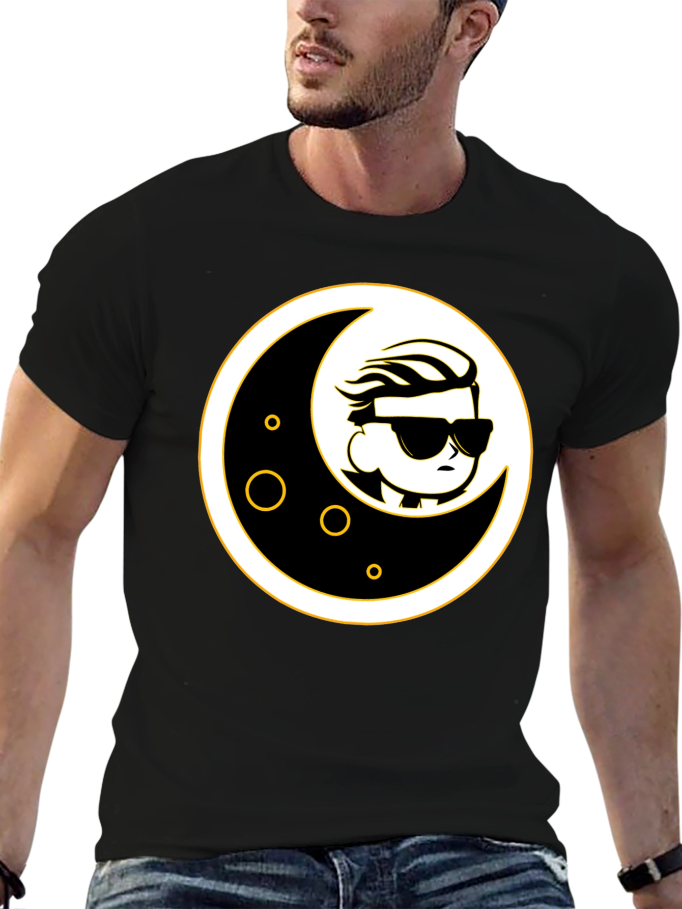 Moon Dude Graphic Tee - Black Cotton T-Shirt