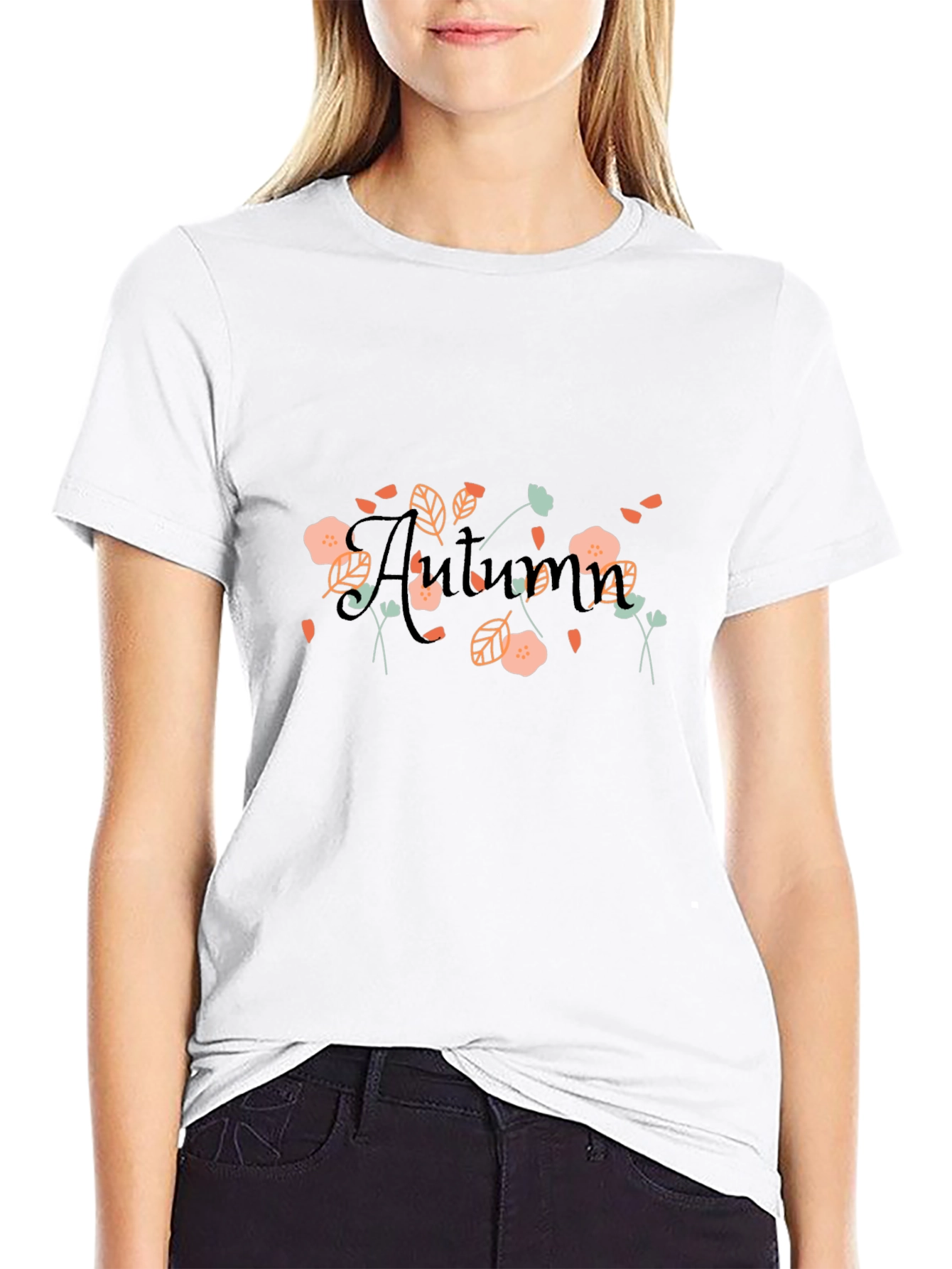 Autumn Floral Graphic Black T-Shirt