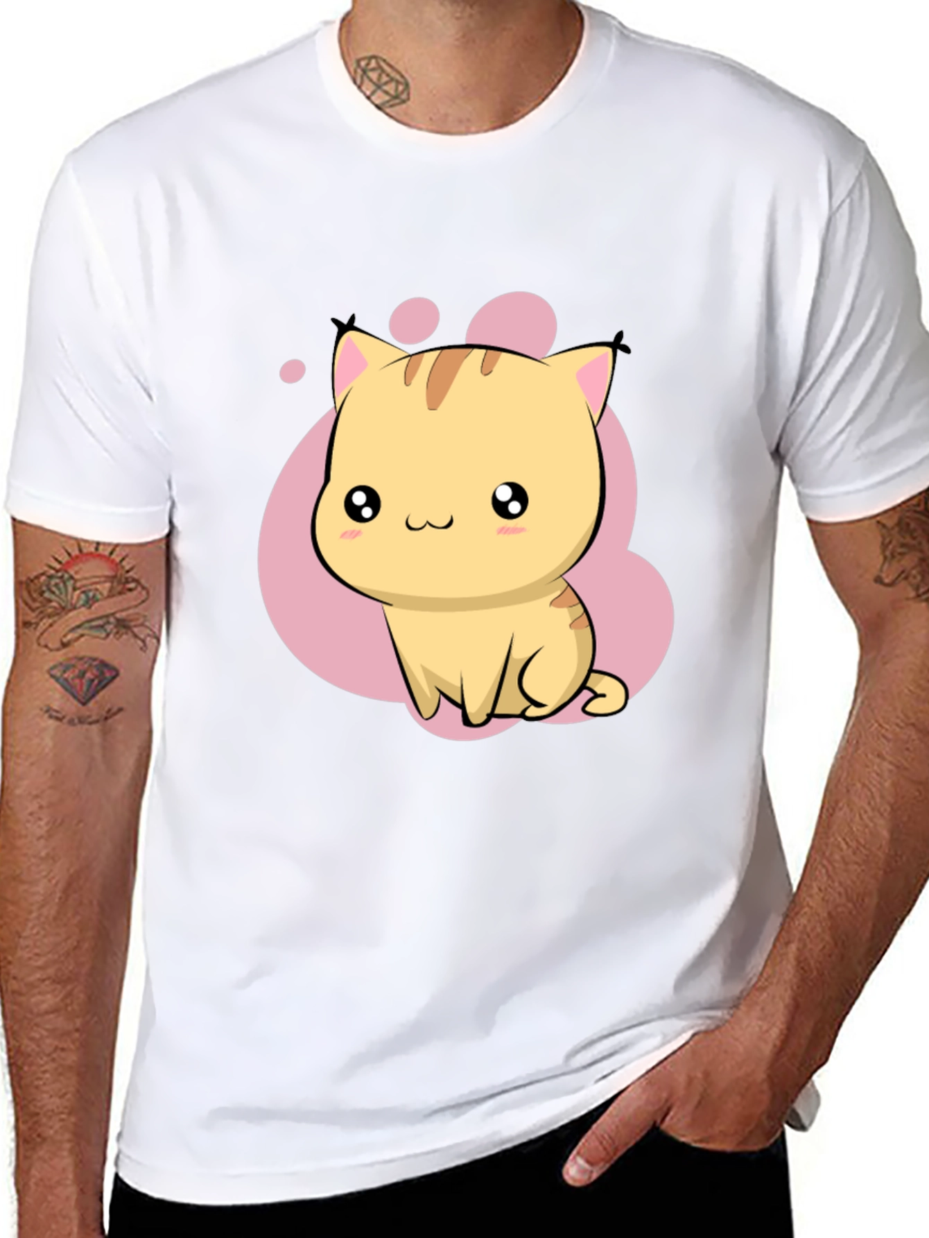 Cute Kawaii Cat Graphic Black T-Shirt