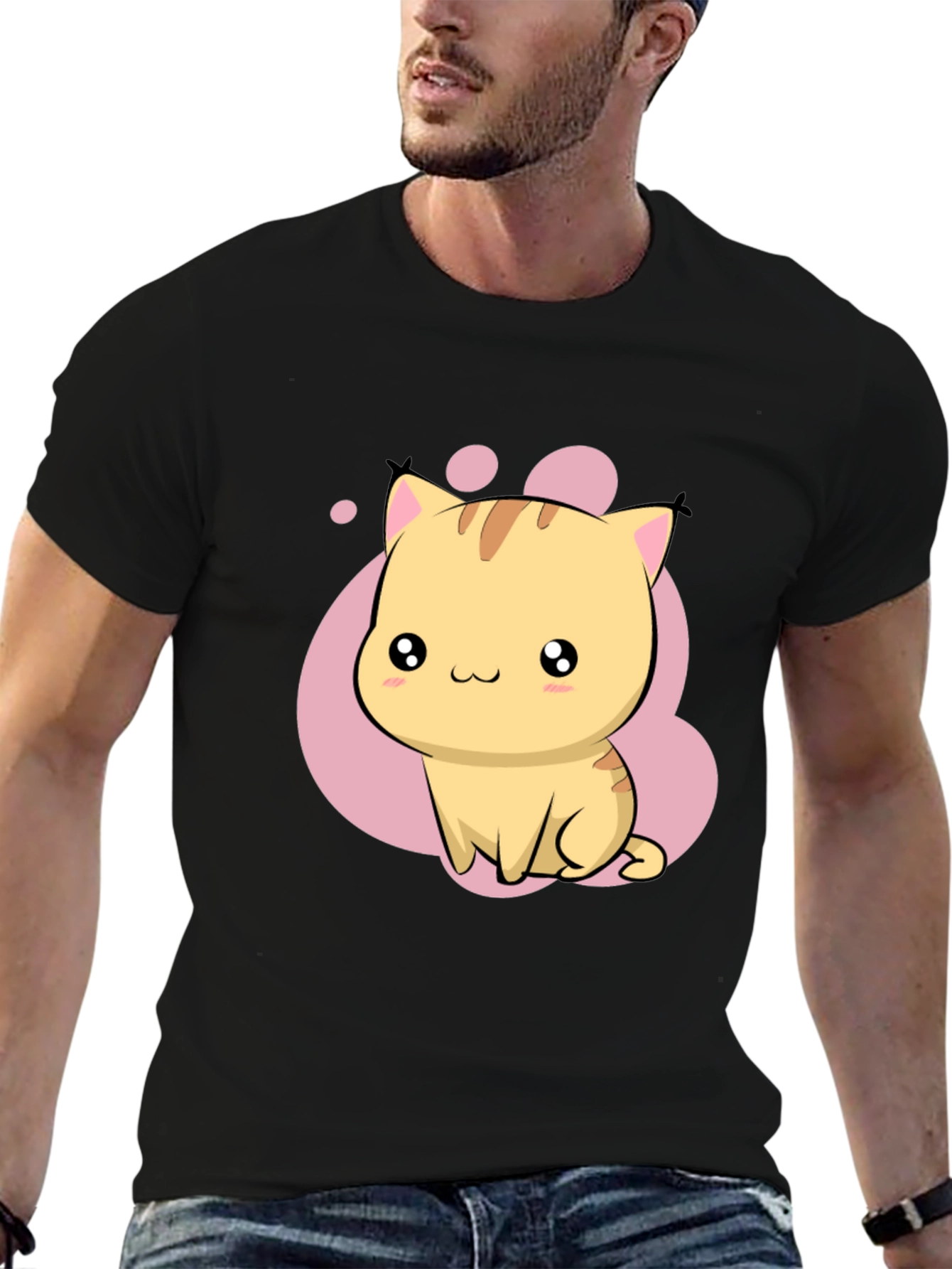Cute Kawaii Cat Graphic Black T-Shirt
