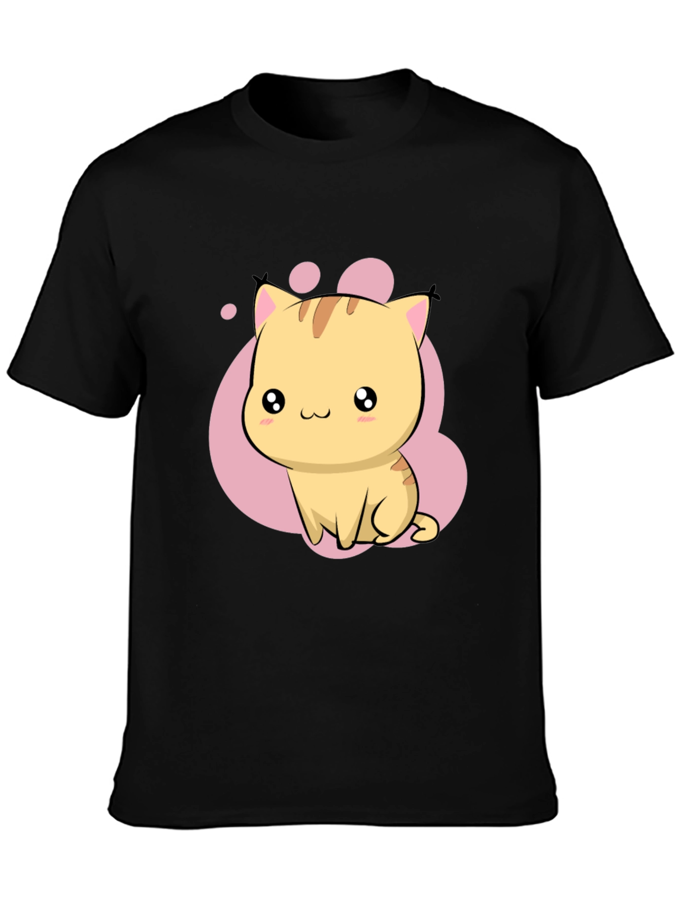 Cute Kawaii Cat Graphic Black T-Shirt