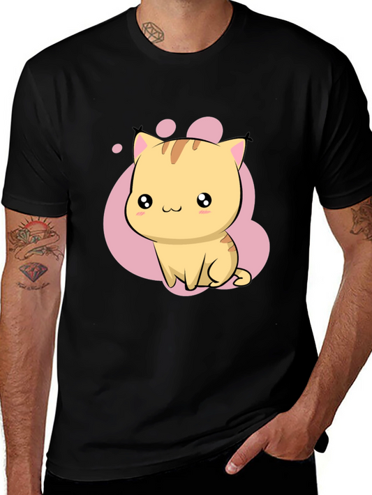 Cute Kawaii Cat Graphic Black T-Shirt