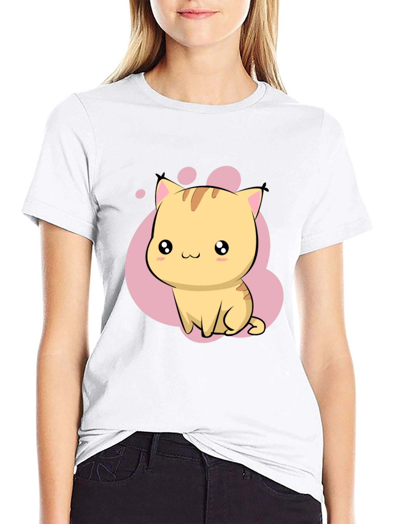 Cute Kawaii Cat Graphic Black T-Shirt