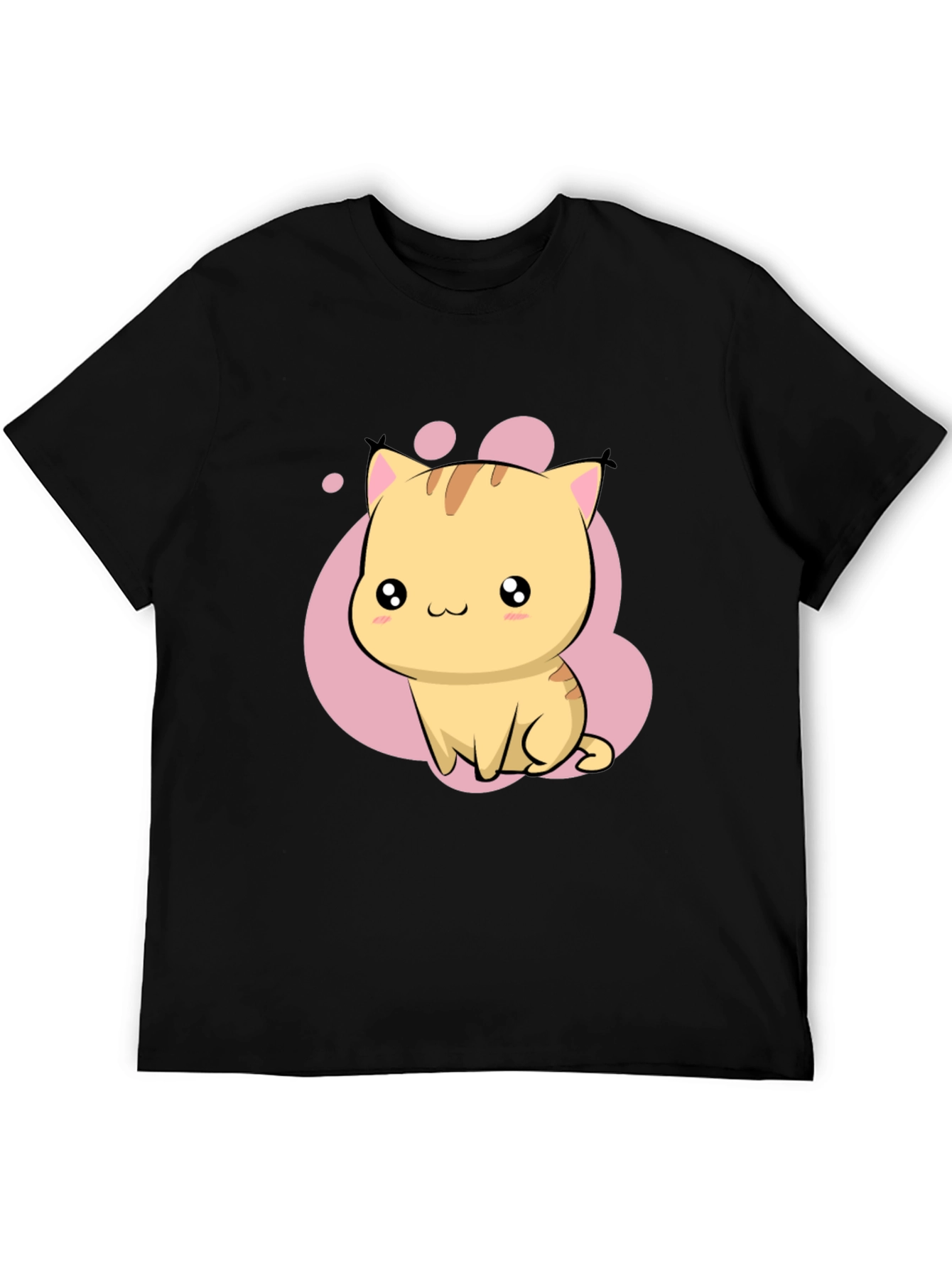 Cute Kawaii Cat Graphic Black T-Shirt