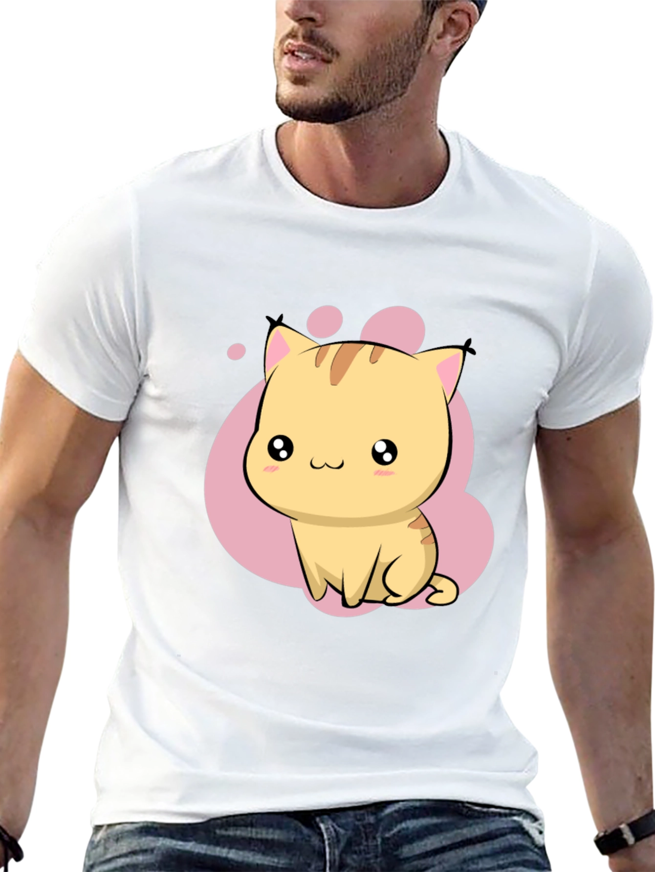 Cute Kawaii Cat Graphic Black T-Shirt