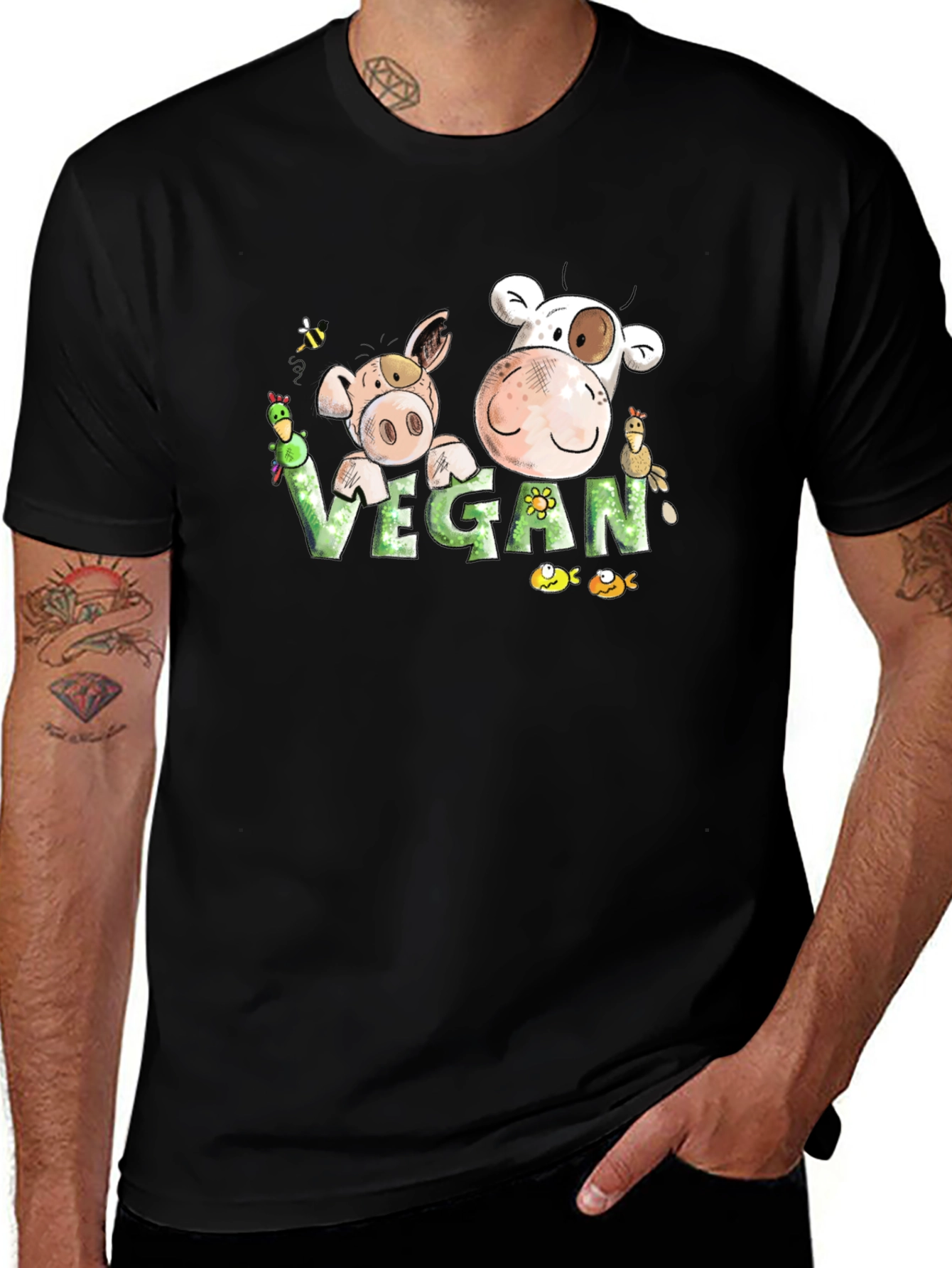 Vegan Cartoon Animal T-Shirt