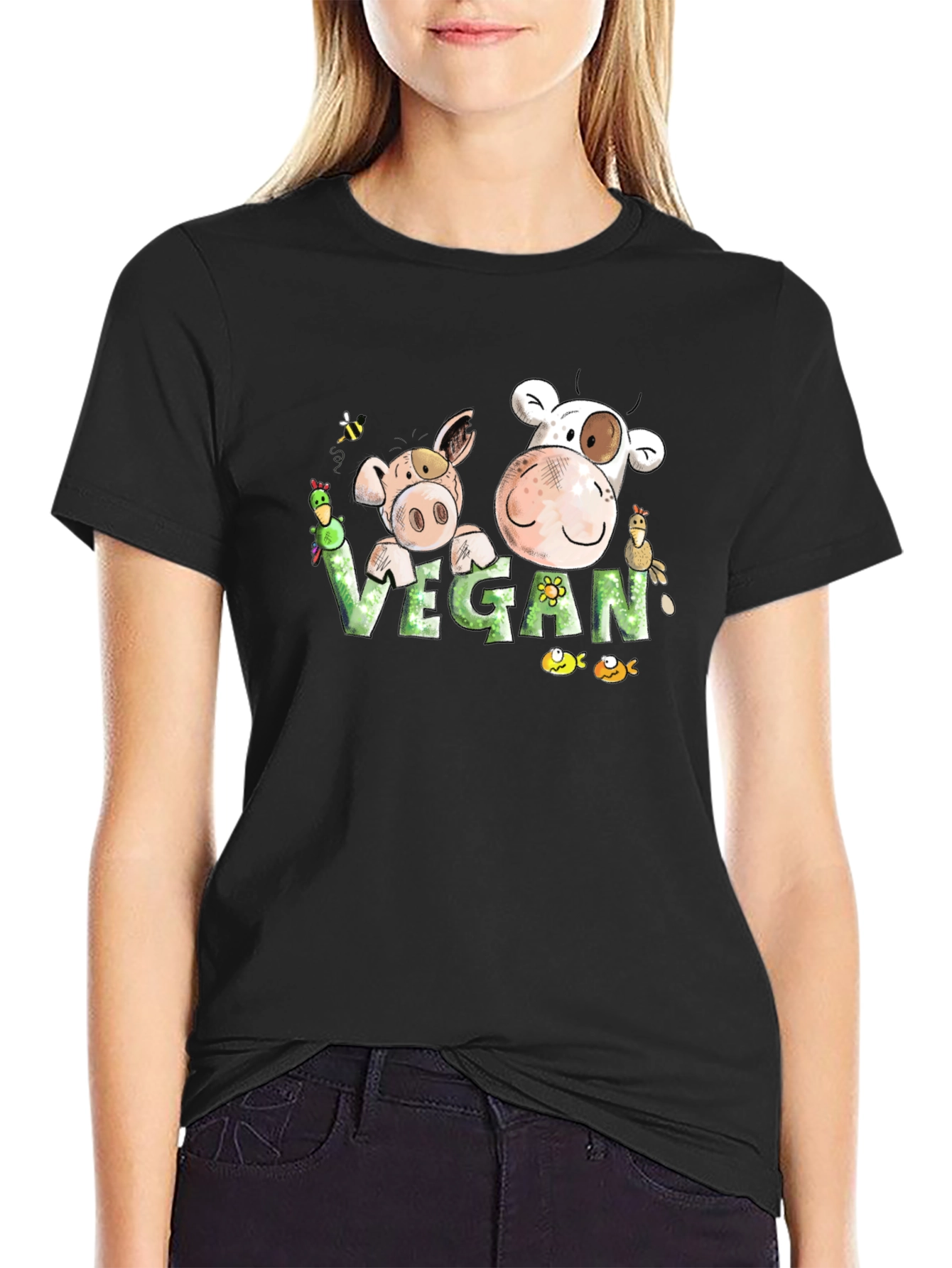 Vegan Cartoon Animal T-Shirt