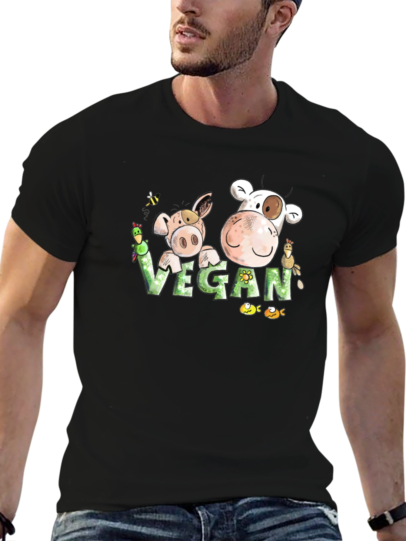 Vegan Cartoon Animal T-Shirt