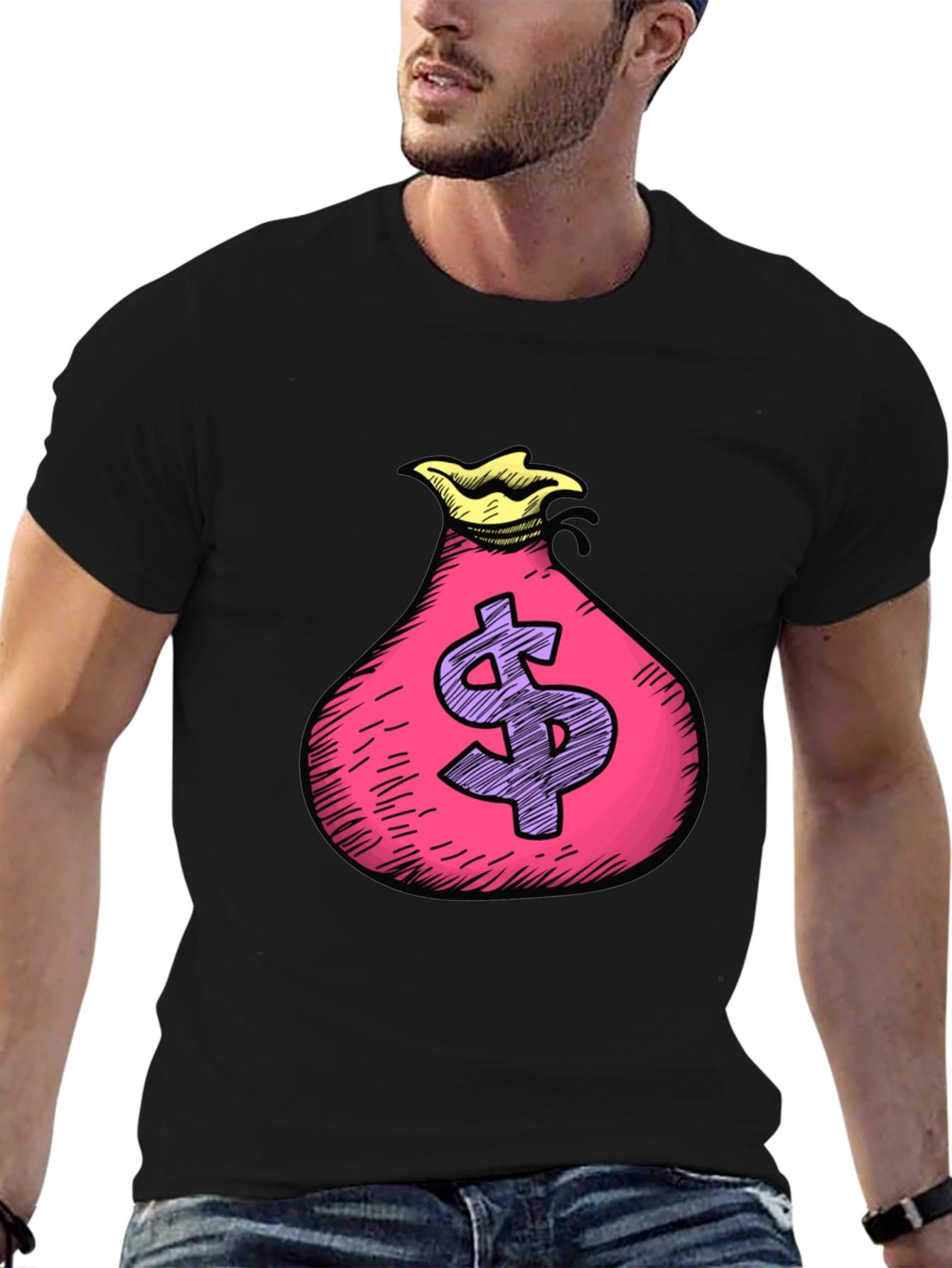 Money Bag Graphic T-Shirt - Black Cotton Tee