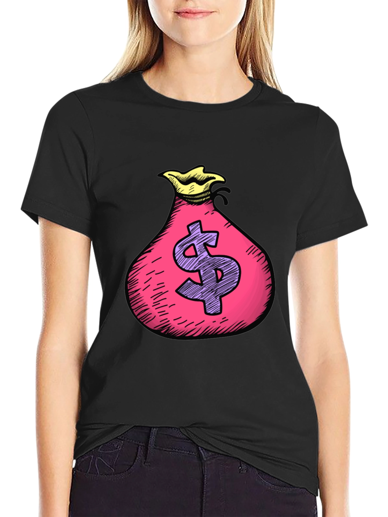 Money Bag Graphic T-Shirt - Black Cotton Tee