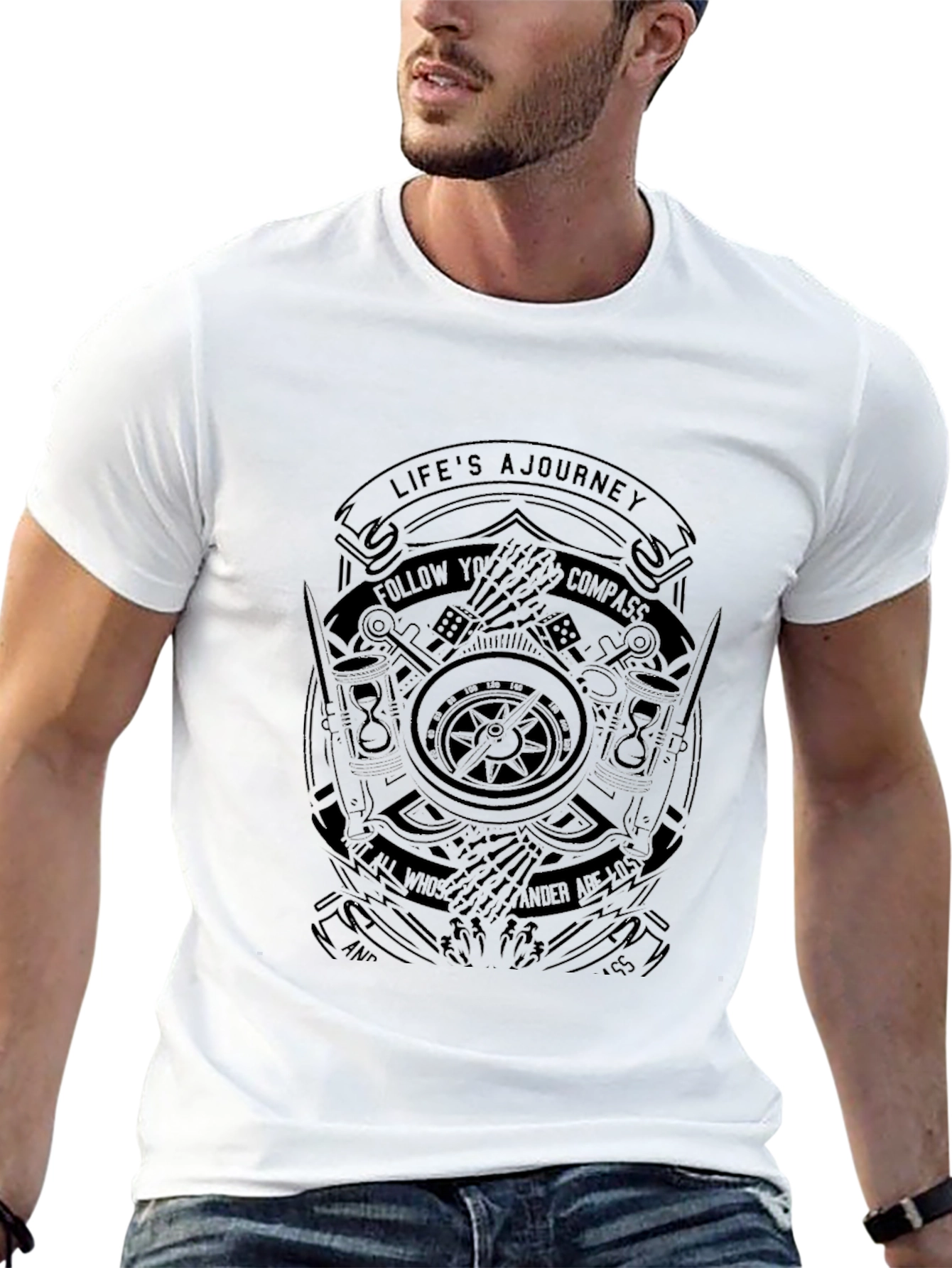 Mens Black Lifes Journey Graphic Print T-Shirt