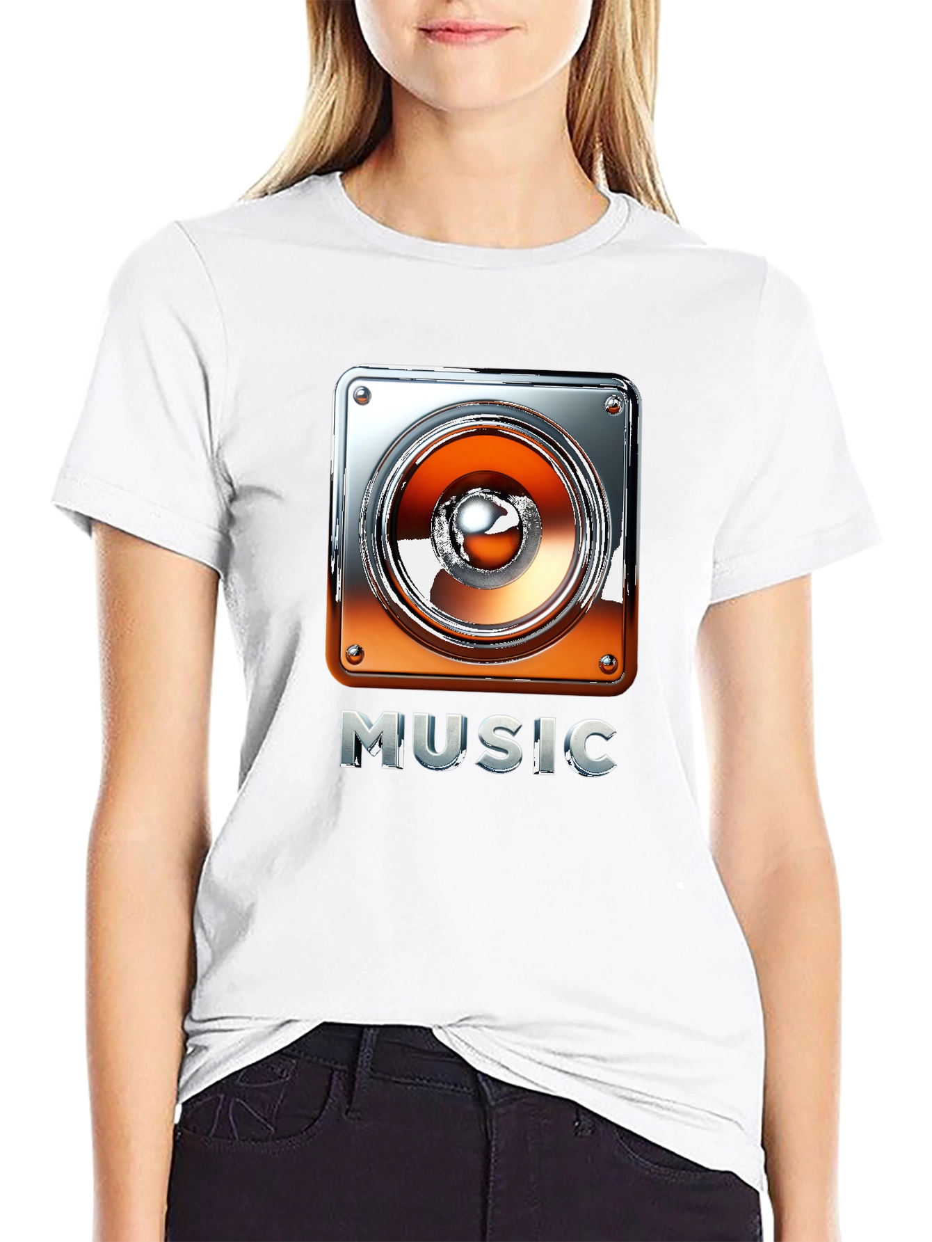 Music Graphic Tee - Black T-Shirt with Speaker Design