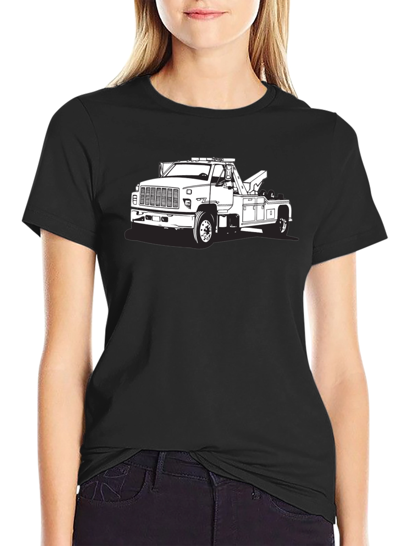 Tow Truck Graphic Tee - Black Cotton Blend