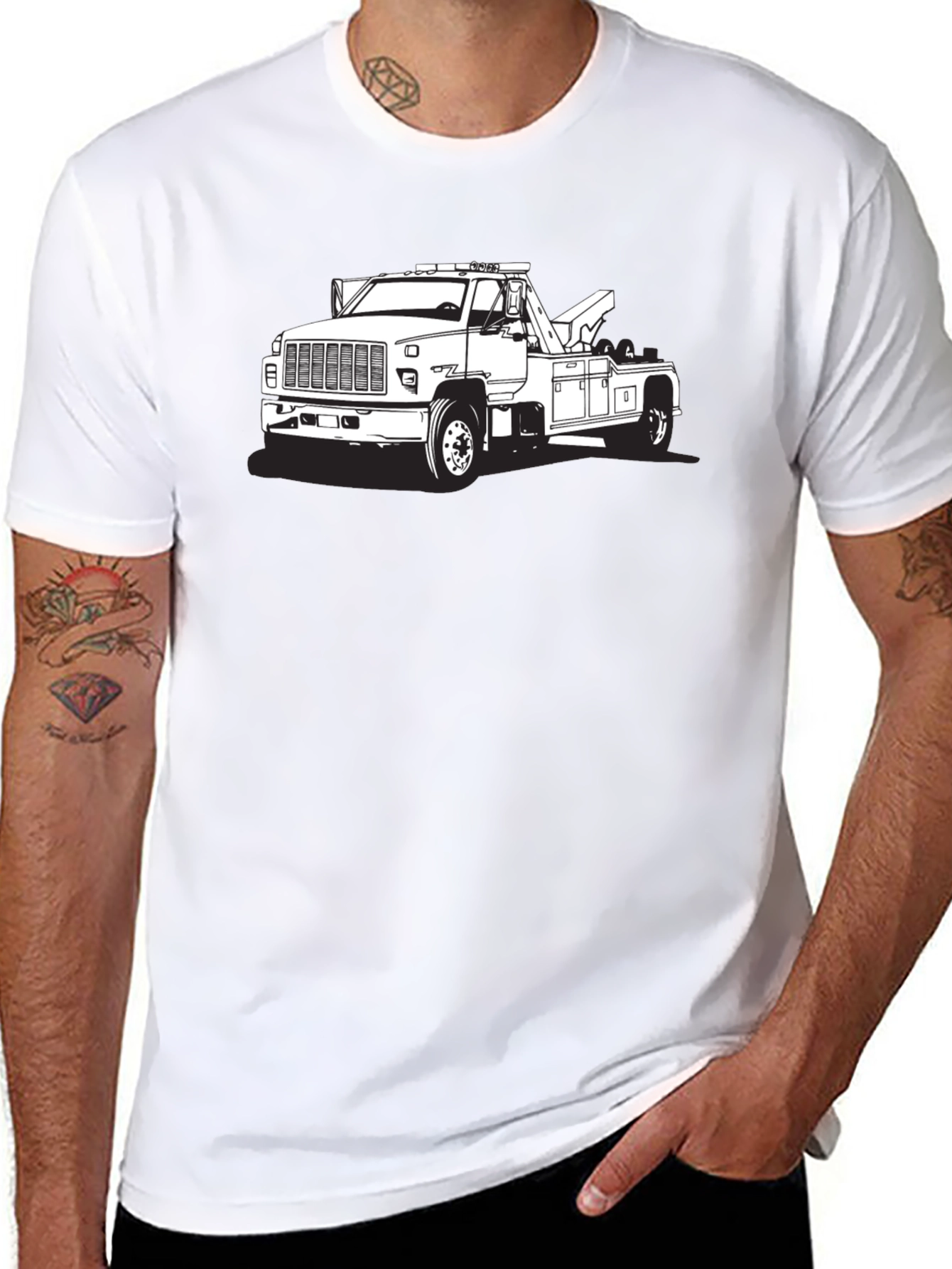 Tow Truck Graphic Tee - Black Cotton Blend