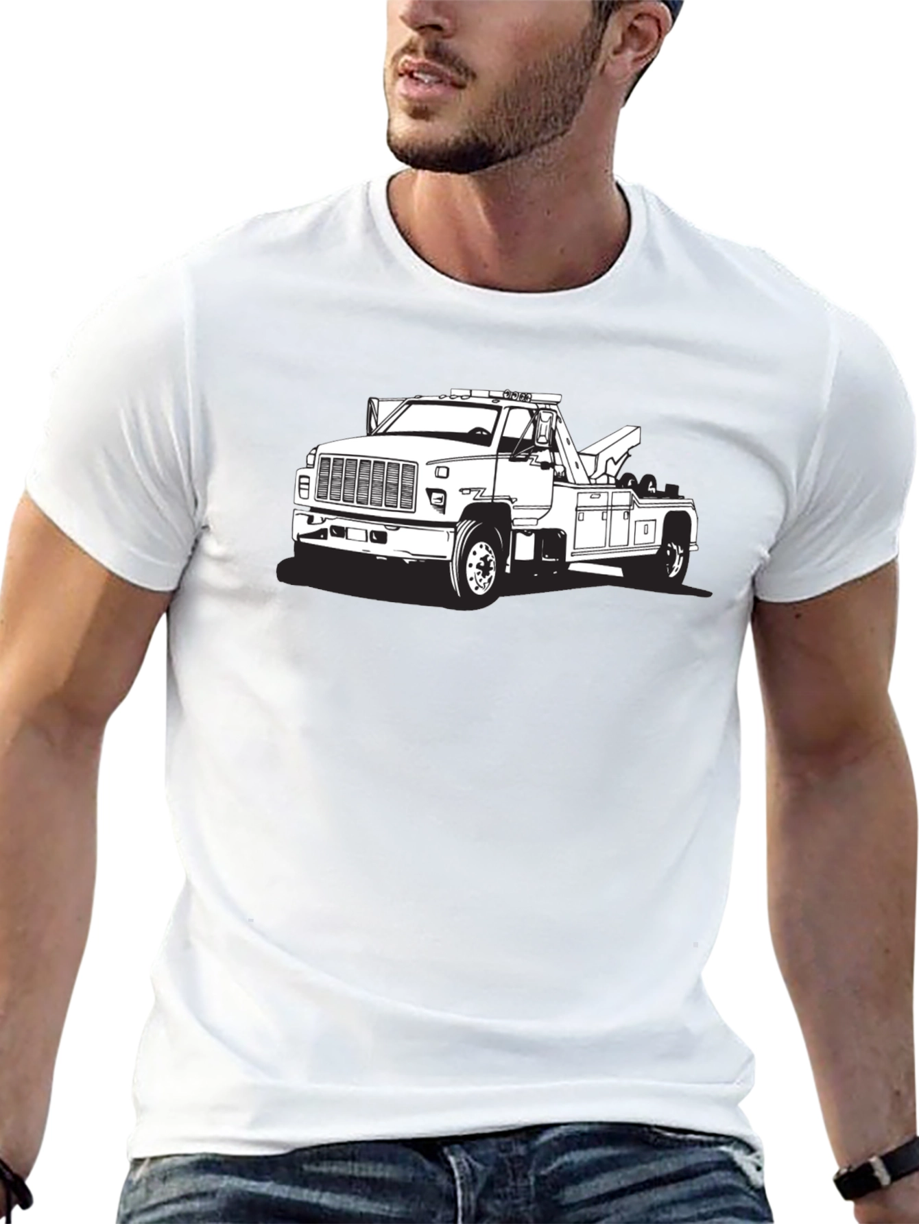 Tow Truck Graphic Tee - Black Cotton Blend