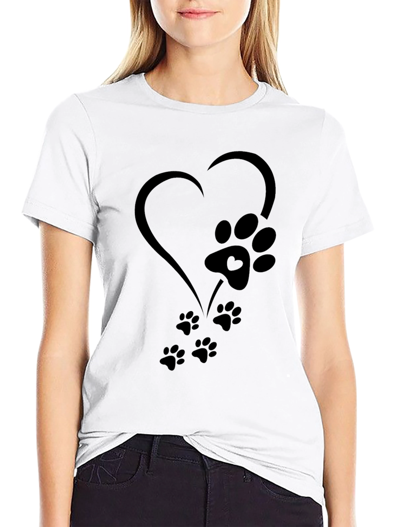 Heart Paw Print Graphic Tee - Black