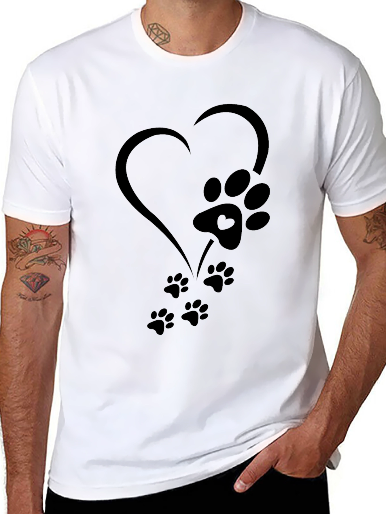 Heart Paw Print Graphic Tee - Black