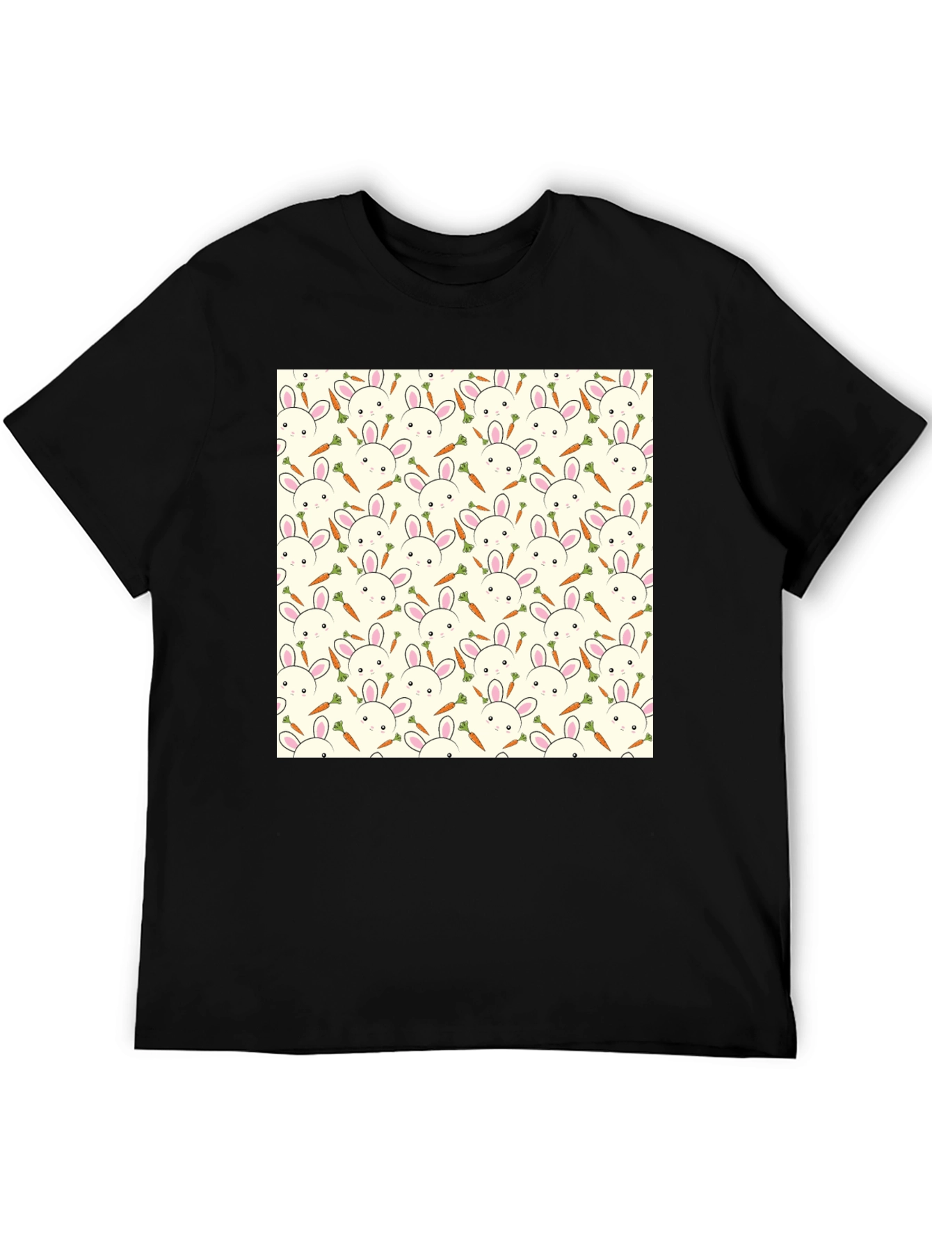 Bunny & Carrot Pattern T-Shirt - Black