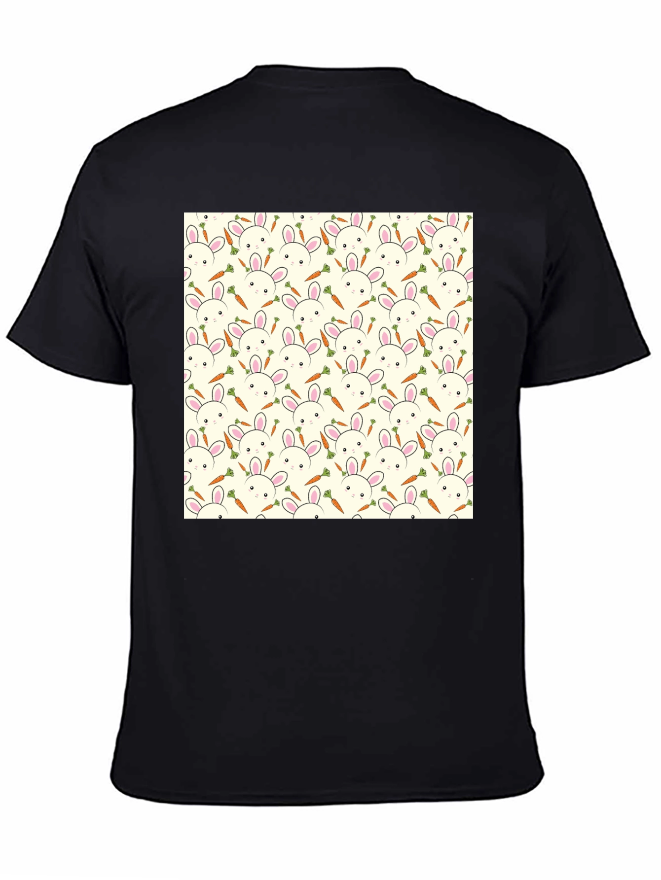 Bunny & Carrot Pattern T-Shirt - Black