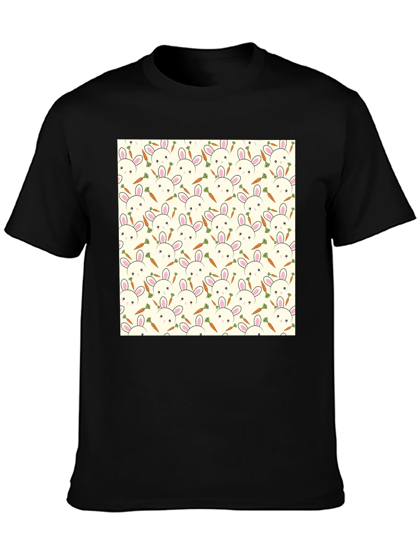 Bunny & Carrot Pattern T-Shirt - Black