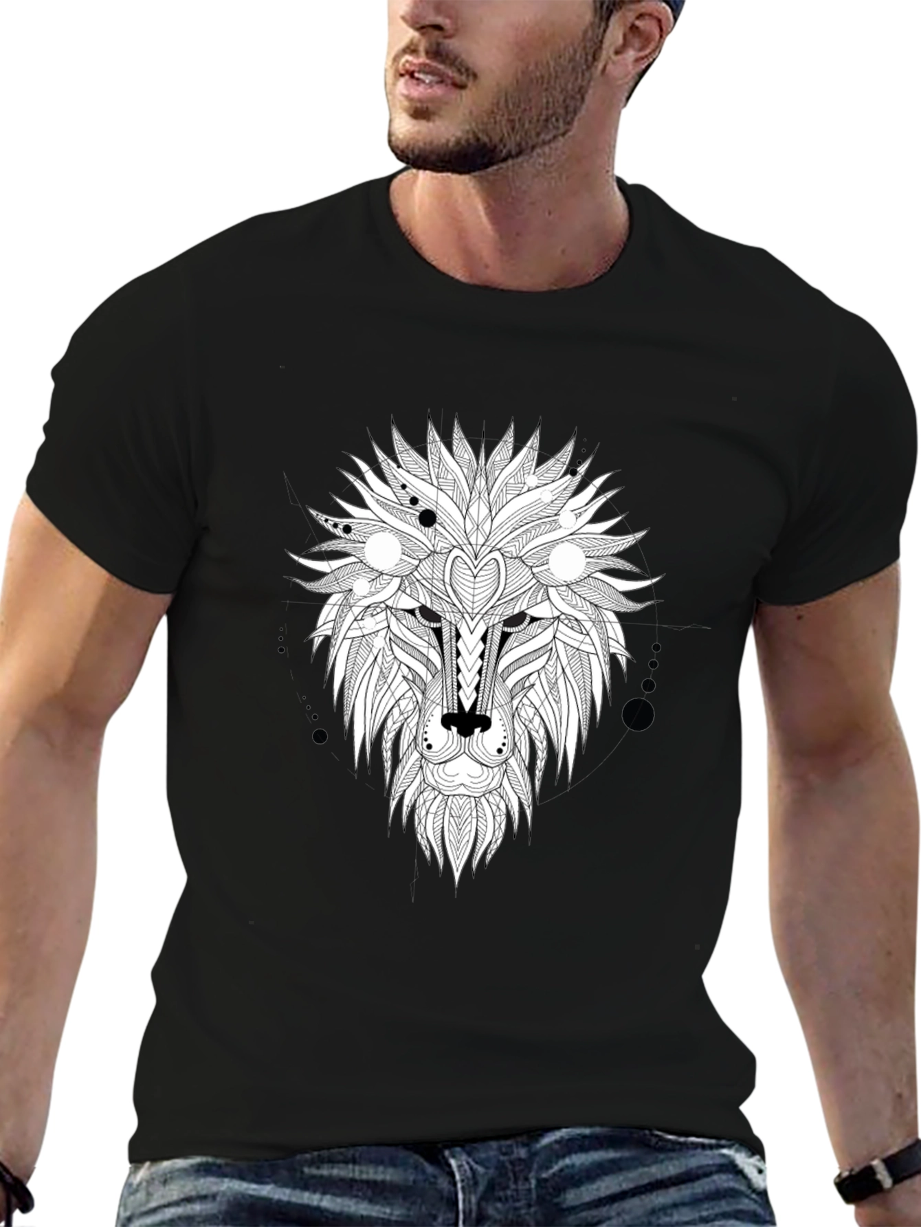 Abstract Lion Head Graphic Tee - Black